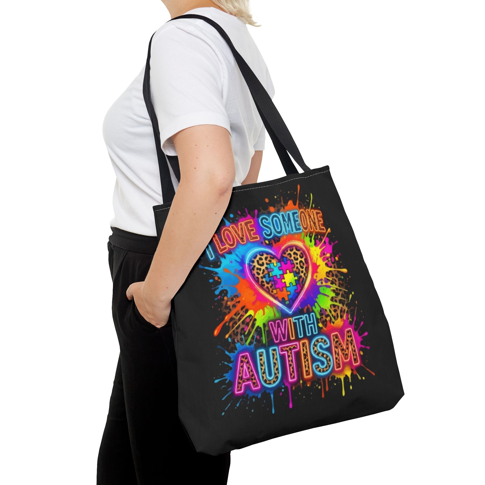 Autism Awareness Tote Bag – "I Love Someone With Autism" Colorful Heart Design