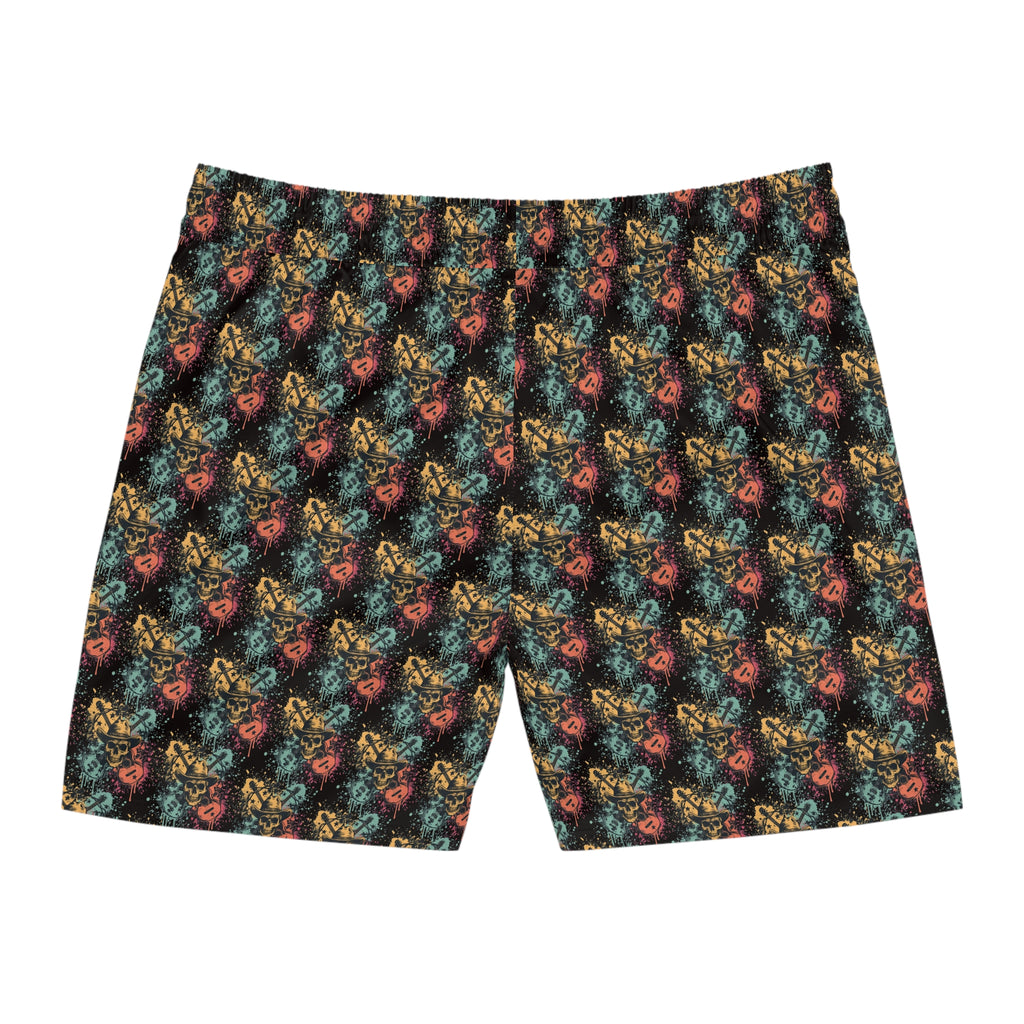 Skull Cowboy Swim Shorts — Retro Guitar Beach Trunks