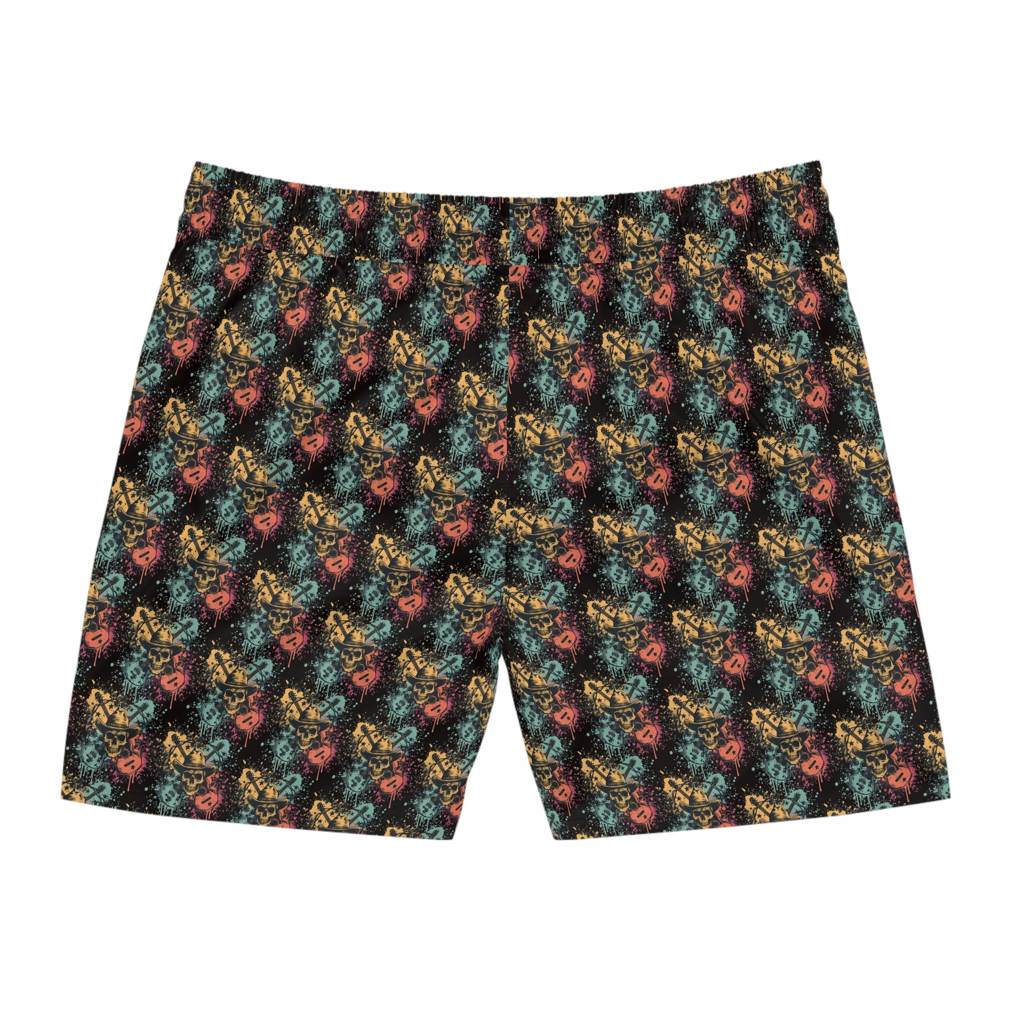 Skull Cowboy Swim Shorts — Retro Guitar Beach Trunks