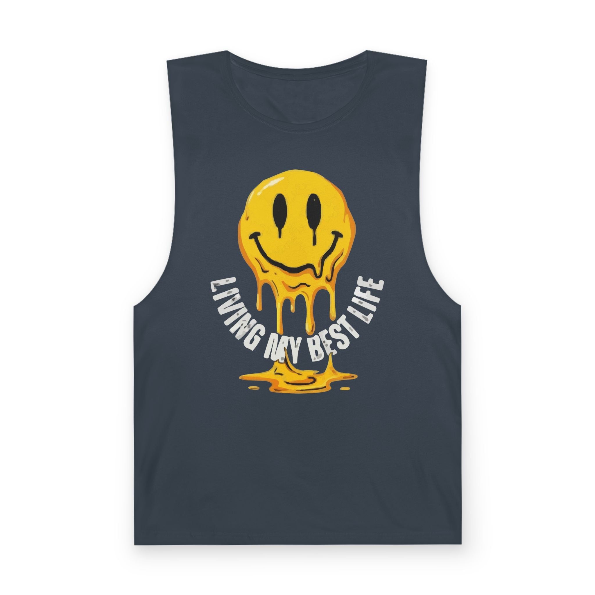 Melting Smile Tank Top — "Living My Best Life" Graphic Muscle Tee