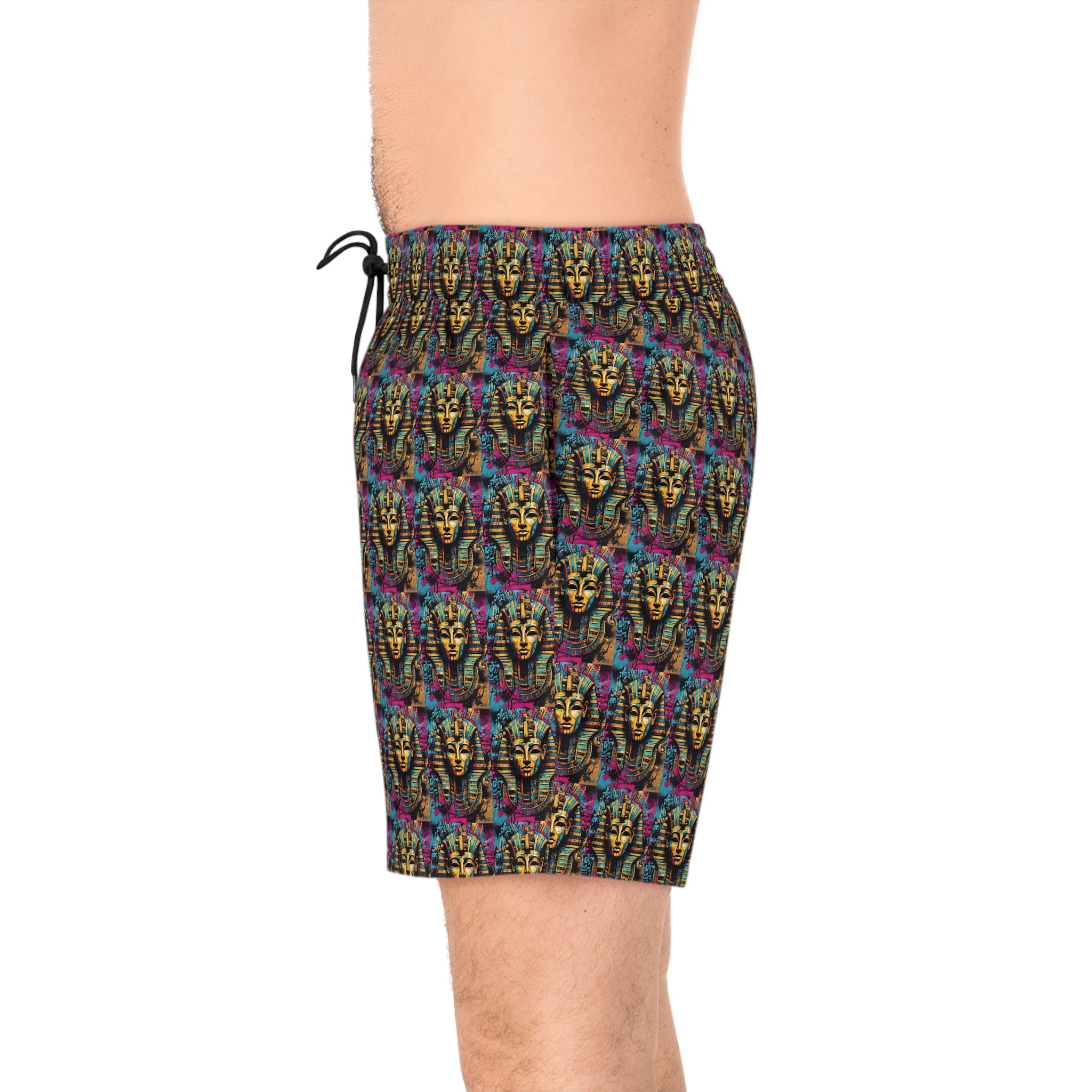 Egyptian Pharaoh Swim Shorts — Colorful Tutankhamun AOP Beach Trunks