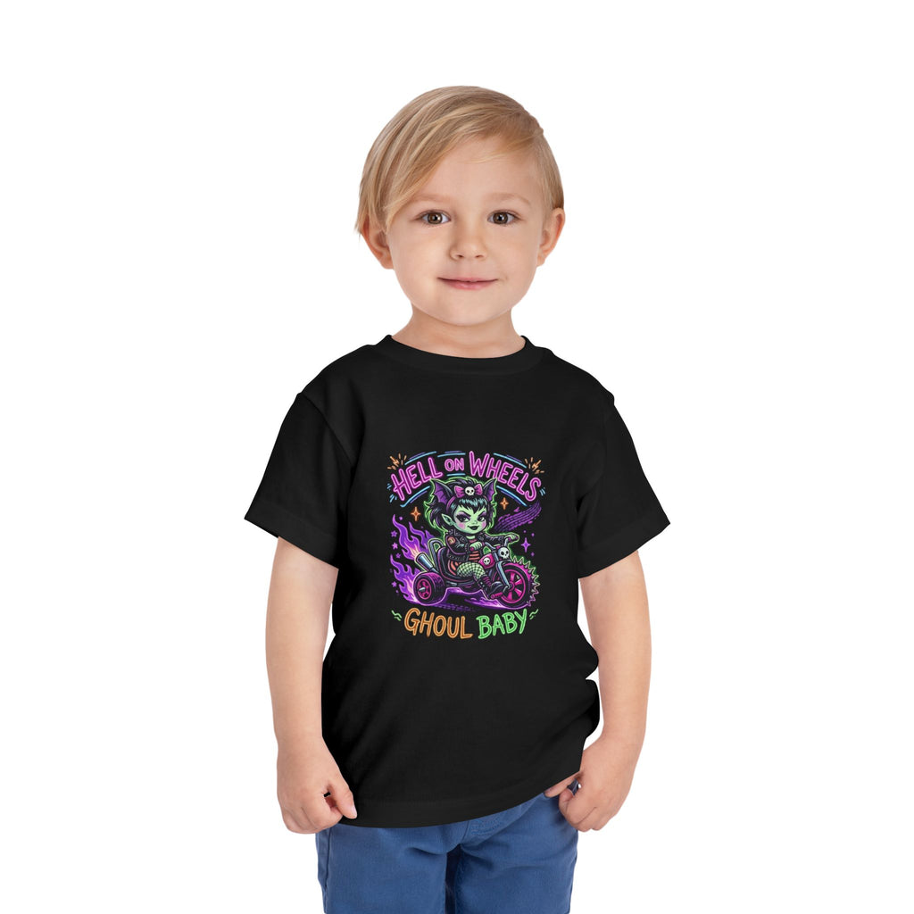 Ghoul Baby Toddler Tee — "Hell on Wheels" Cute Spooky Motorcycle Shirt