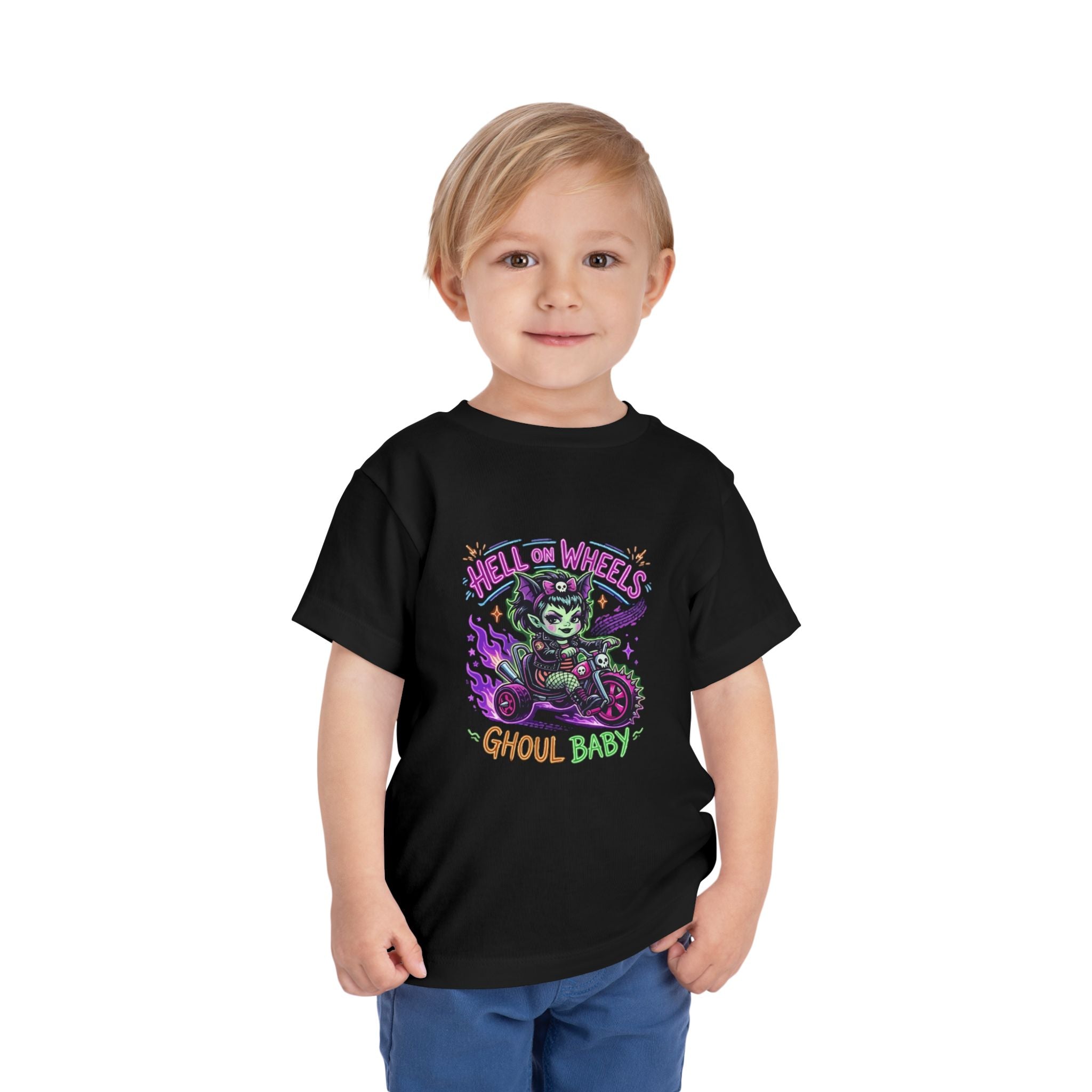 Ghoul Baby Toddler Tee — "Hell on Wheels" Cute Spooky Motorcycle Shirt