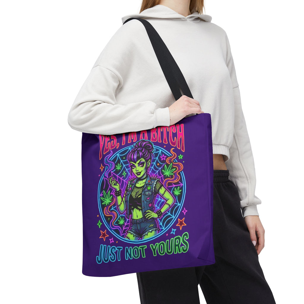 Tote Bag — "Yes I'm a Bitch (Just Not Yours)" Neon Witch Graphic