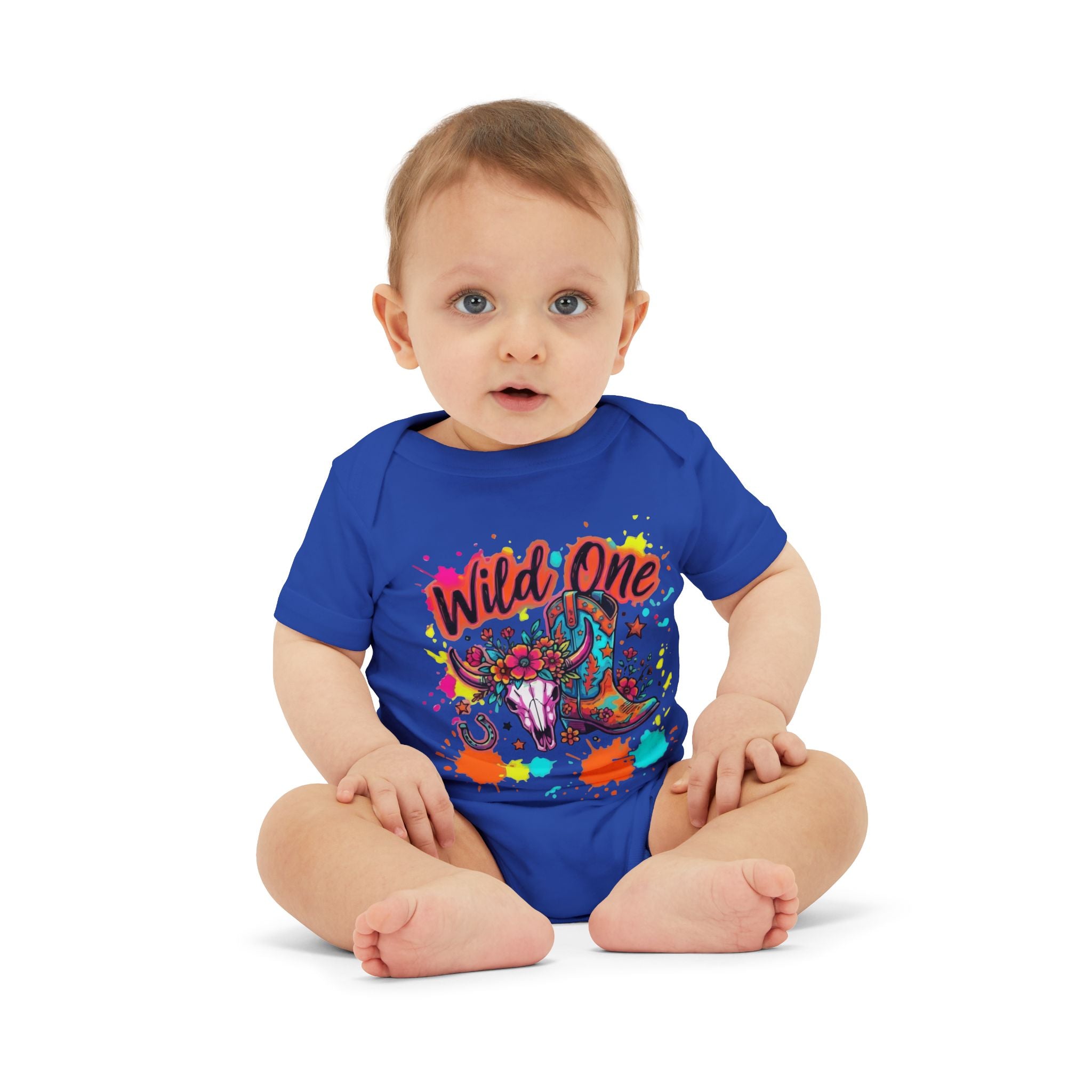 Wild One Cowboy Baby Onesie - Infant Bodysuit with Colorful 'Wild One' Rodeo Design