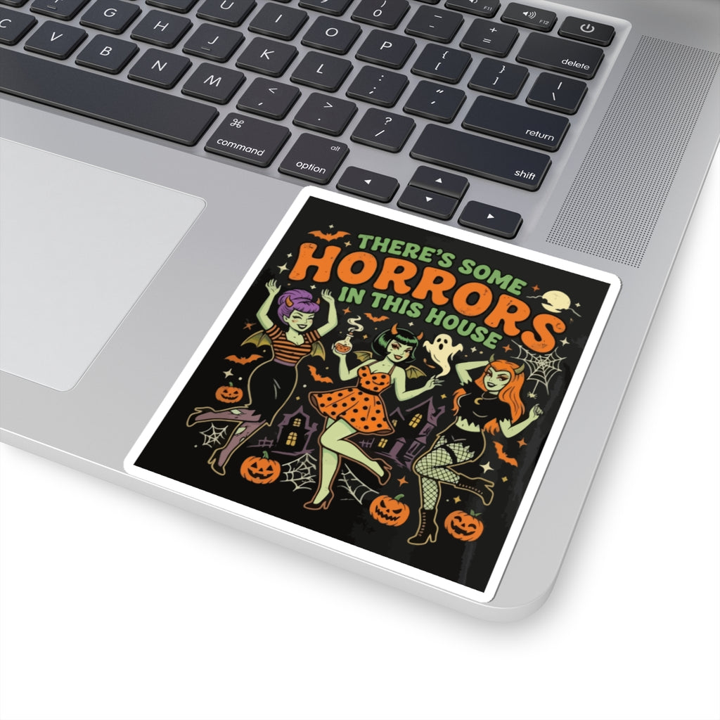Halloween 'There's Some Horrors in This House' Kiss-Cut Sticker — Retro Pin-Up Witch Trio