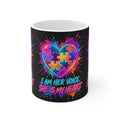 Autism Awareness Mug — "I Am Her Voice, She Is My Heart" Colorful Puzzle Heart