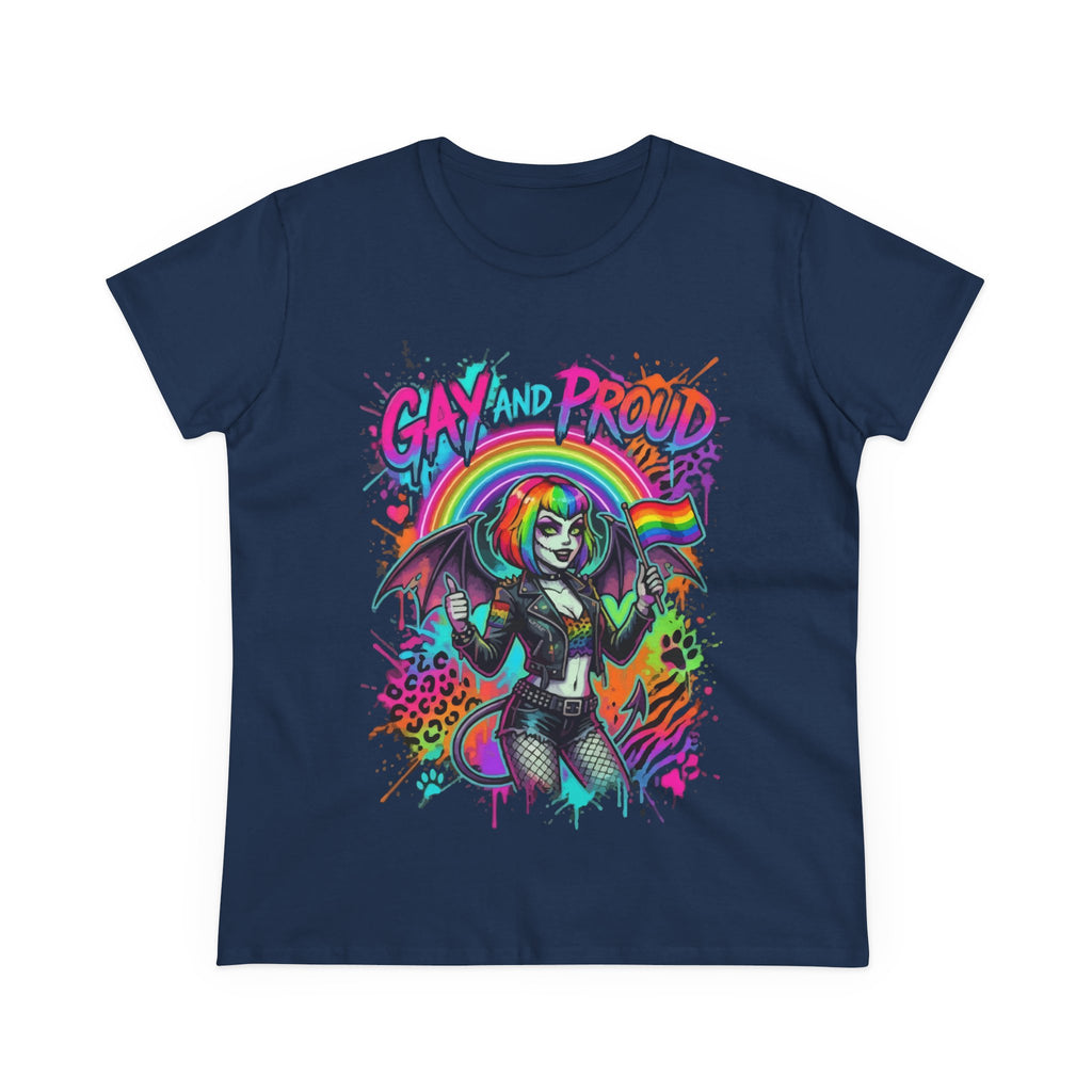 Gay and Proud Rainbow Goth Tee — Women's Pride Graphic T-Shirt