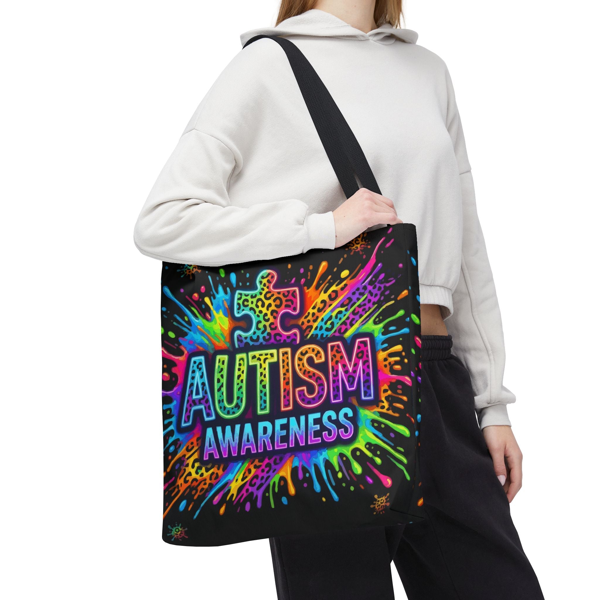Autism Awareness Tote Bag — Colorful Puzzle Splash Eco Shopper