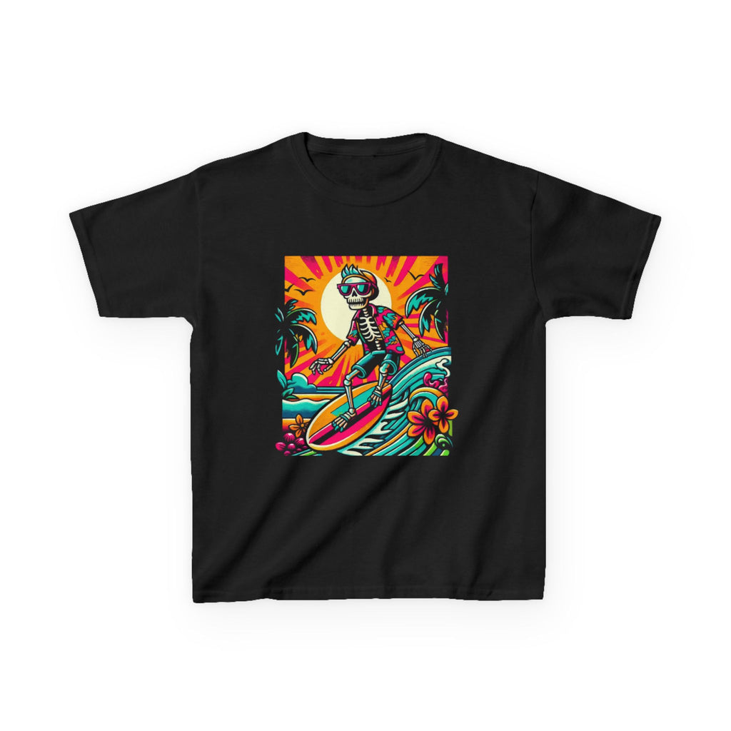 Kids Surfing Shark Tee — Colorful Retro Beach Wave Graphic