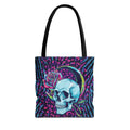 Skull & Rose Tote Bag — Neon Gothic Crescent Moon AOP Tote