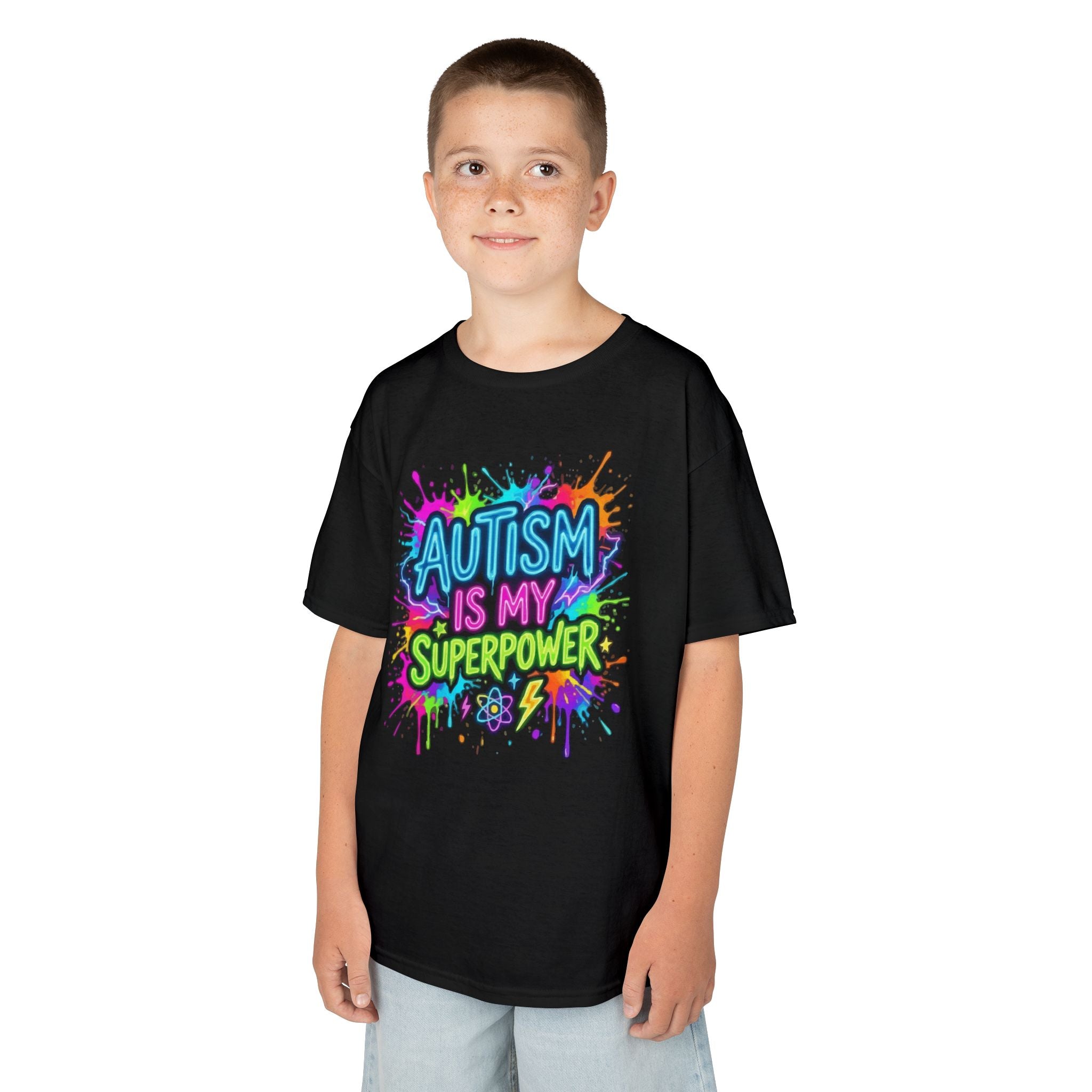 Kids T-Shirt — "Autism Is My Superpower" Colorful Puzzle Splash Tee