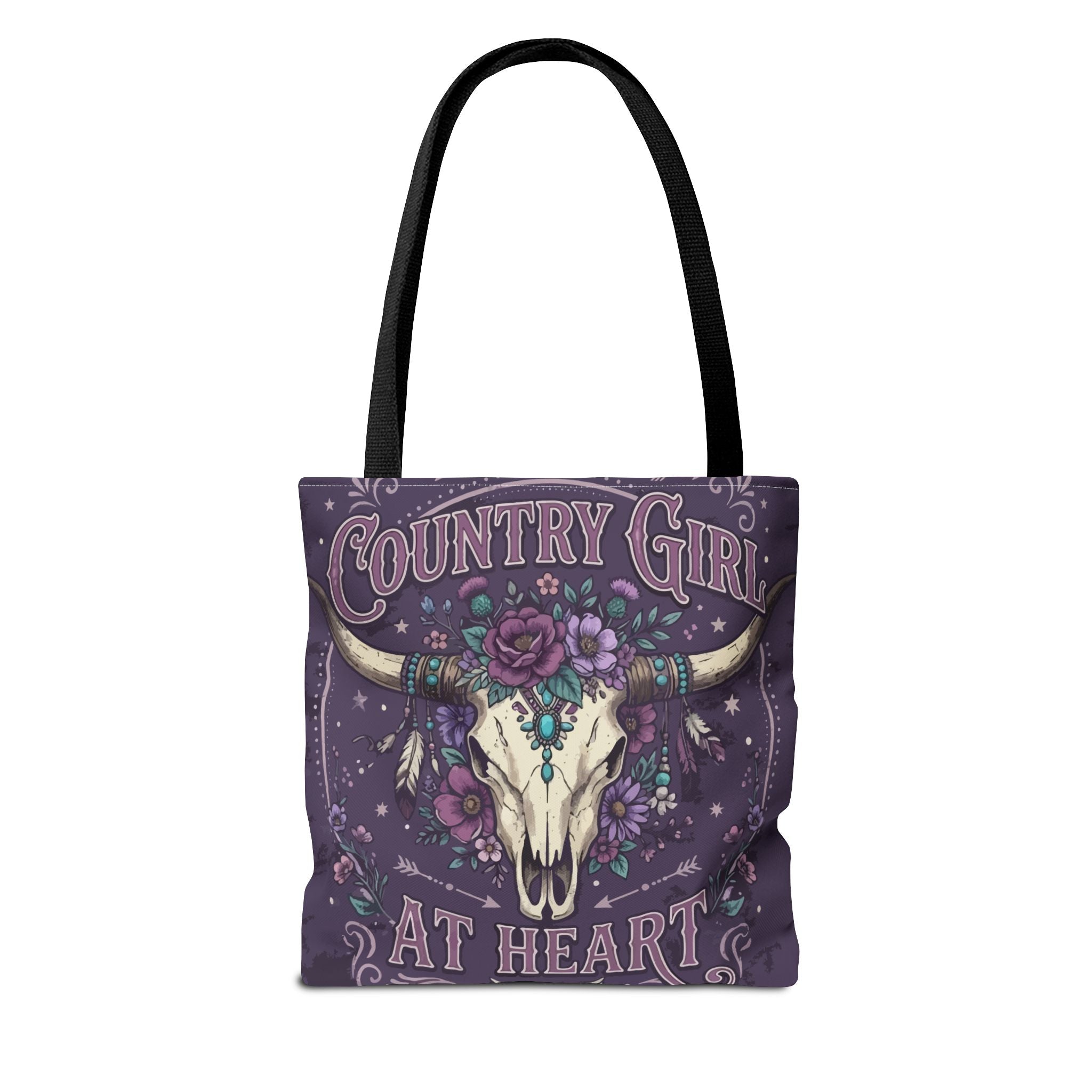 Country Girl at Heart Tote Bag — Floral Bull Skull All-Over Print