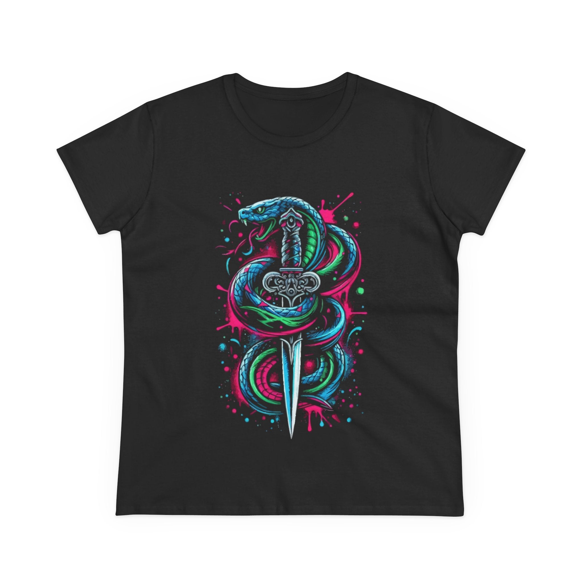 Snake Dagger Women's Tee – Neon Cobra Sword Graphic T-Shirt