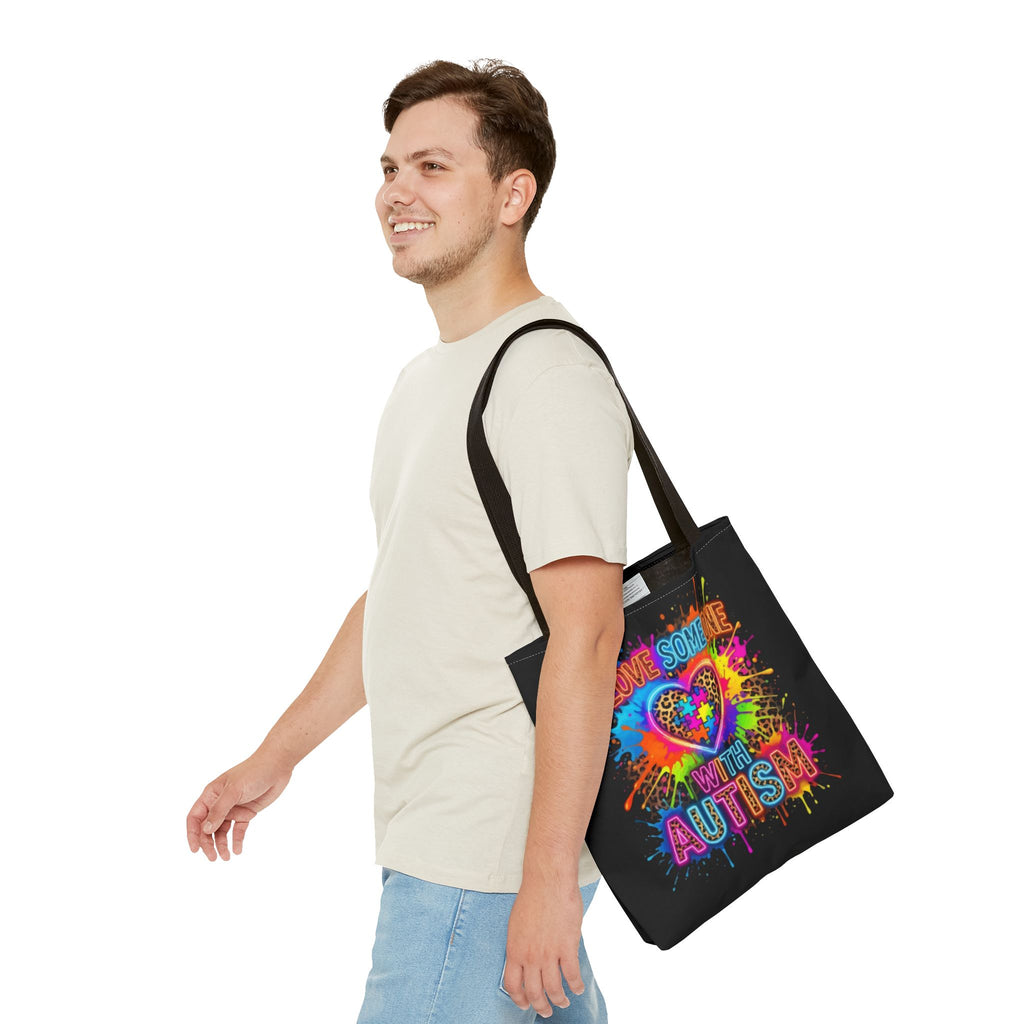 Autism Awareness Tote Bag – "I Love Someone With Autism" Colorful Heart Design