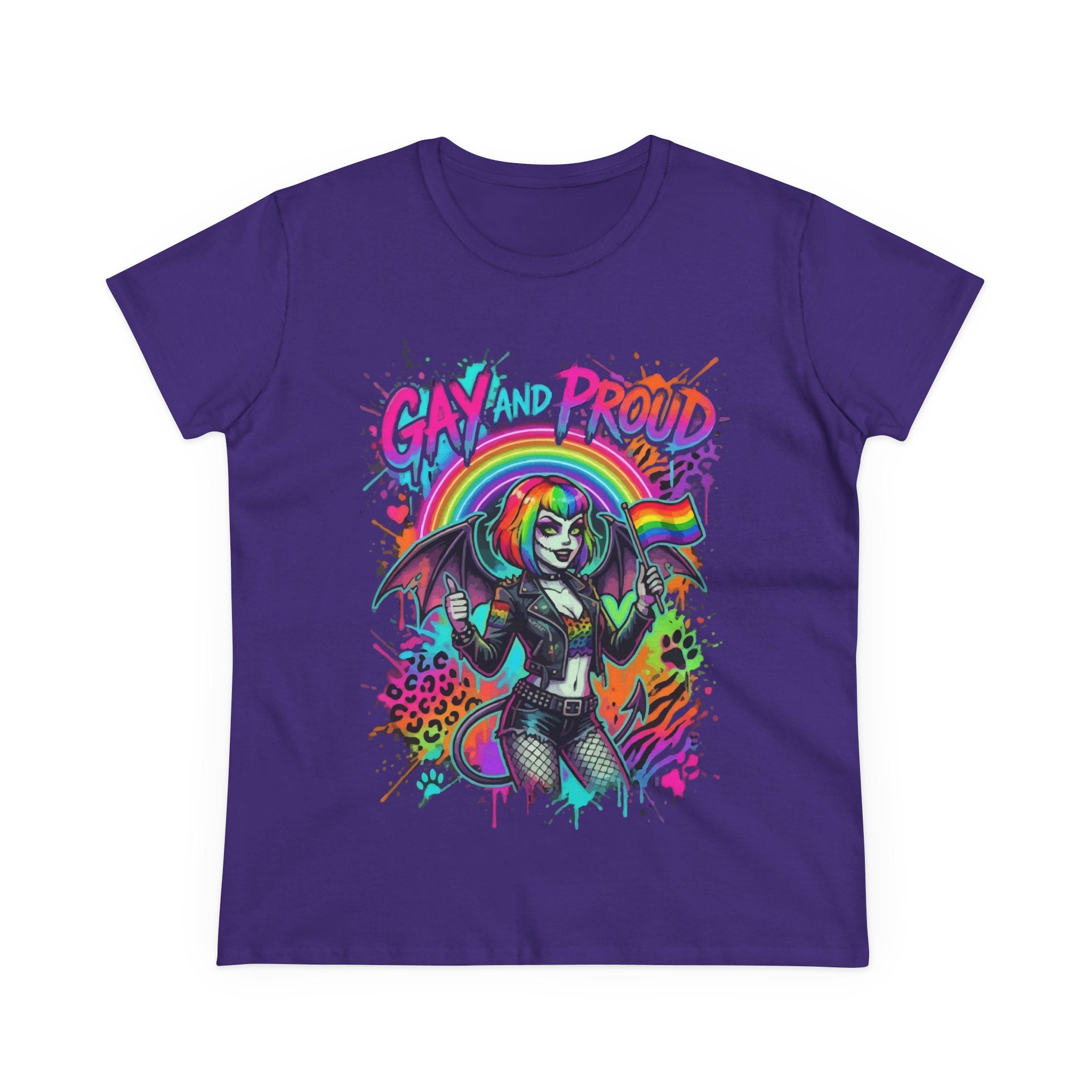 Gay and Proud Rainbow Goth Tee — Women's Pride Graphic T-Shirt