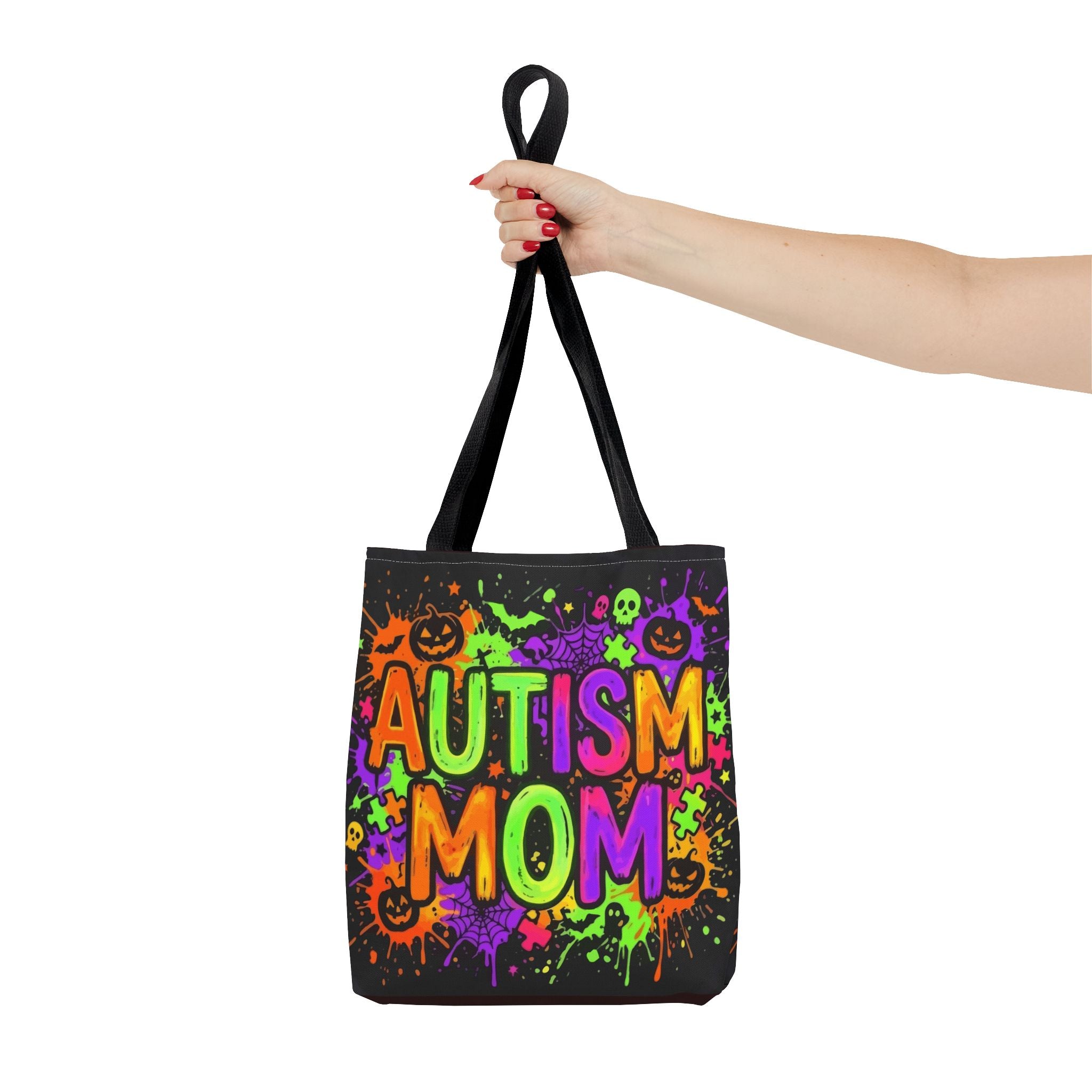 Autism Mom Tote Bag — Colorful Neon Halloween Awareness Shopper