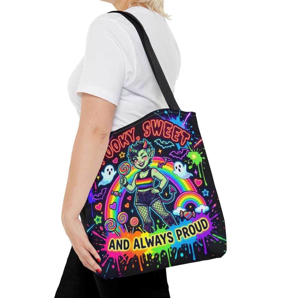 Spooky, Sweet and Always Proud Rainbow Goth Tote Bag