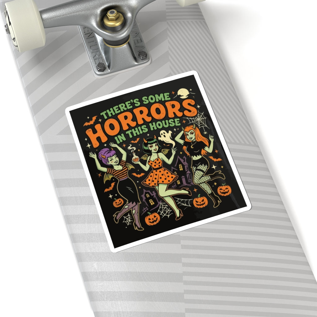 Halloween 'There's Some Horrors in This House' Kiss-Cut Sticker — Retro Pin-Up Witch Trio