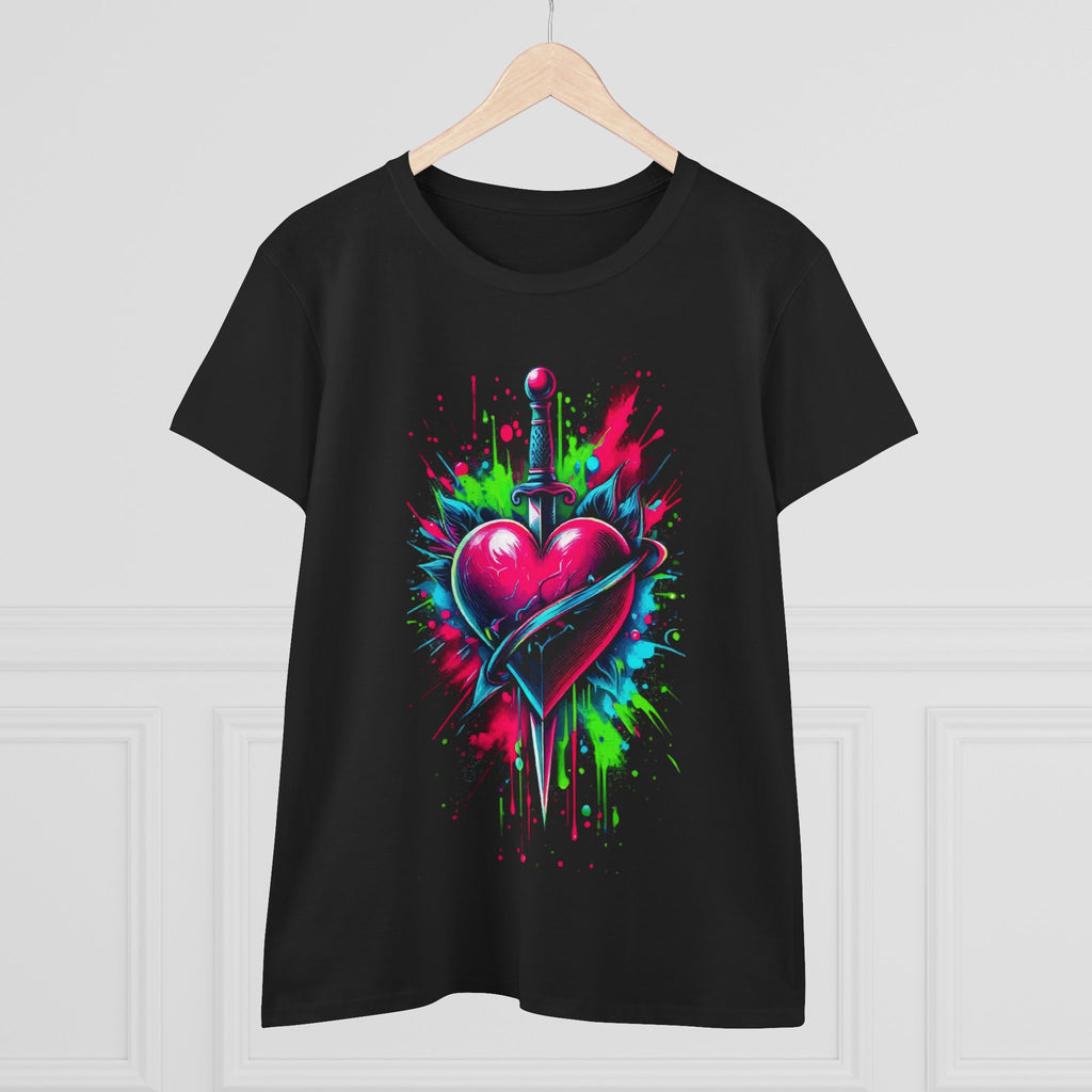 Neon Heart Dagger Tee — Vibrant Splatter Graphic Women's T‑Shirt