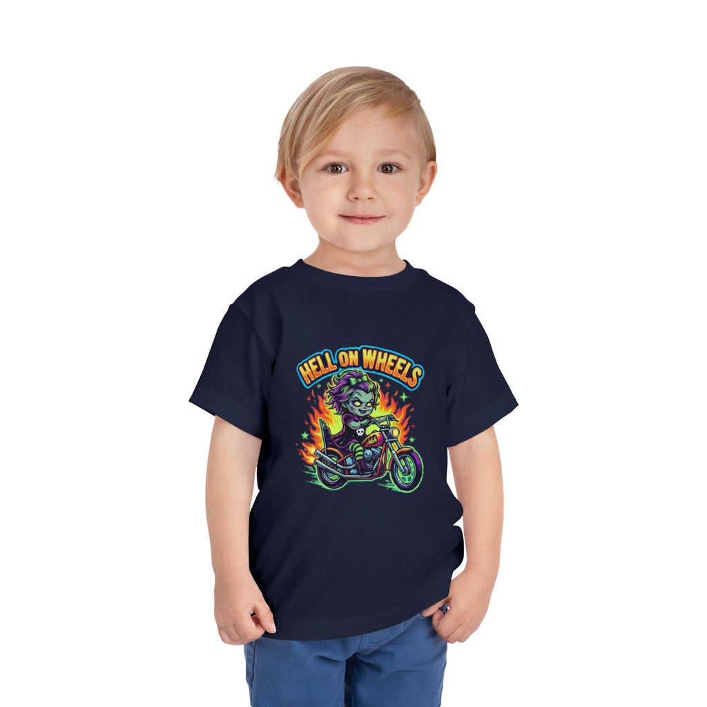 Toddler Tee — "Hell on Wheels" Biker Zombie Graphic Shirt