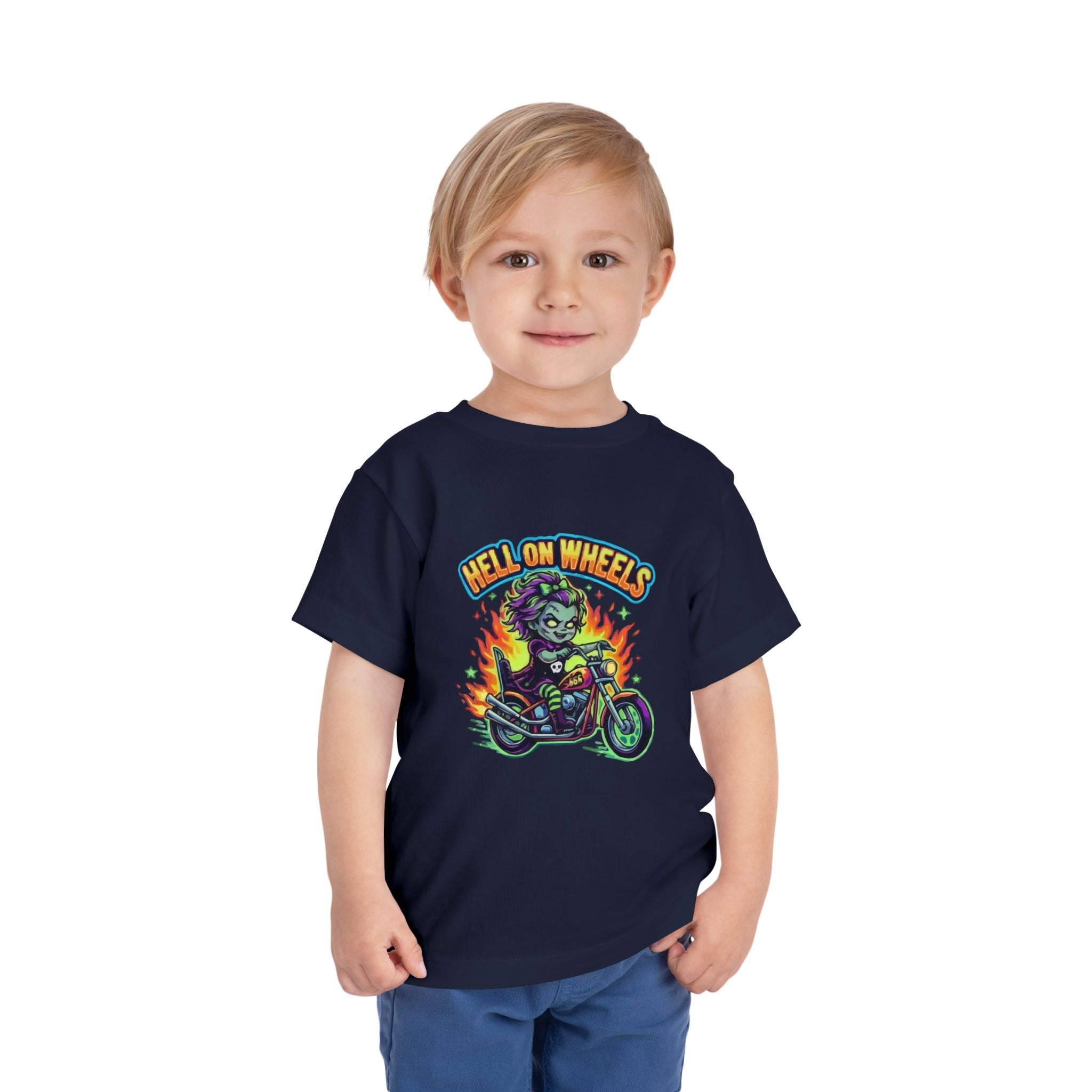 Toddler Tee — "Hell on Wheels" Biker Zombie Graphic Shirt