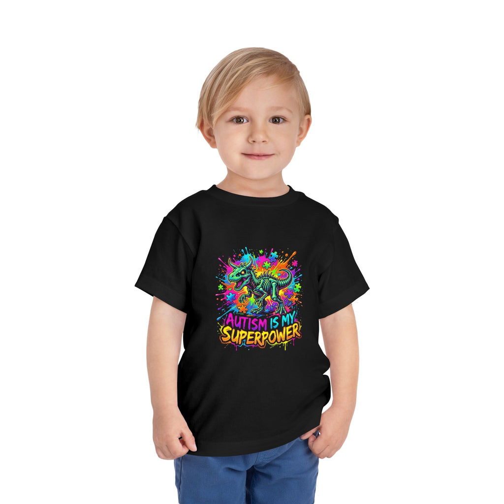 Toddler Tee — "Autism Is My Superpower" Colorful Dinosaur Autism Awareness Shirt
