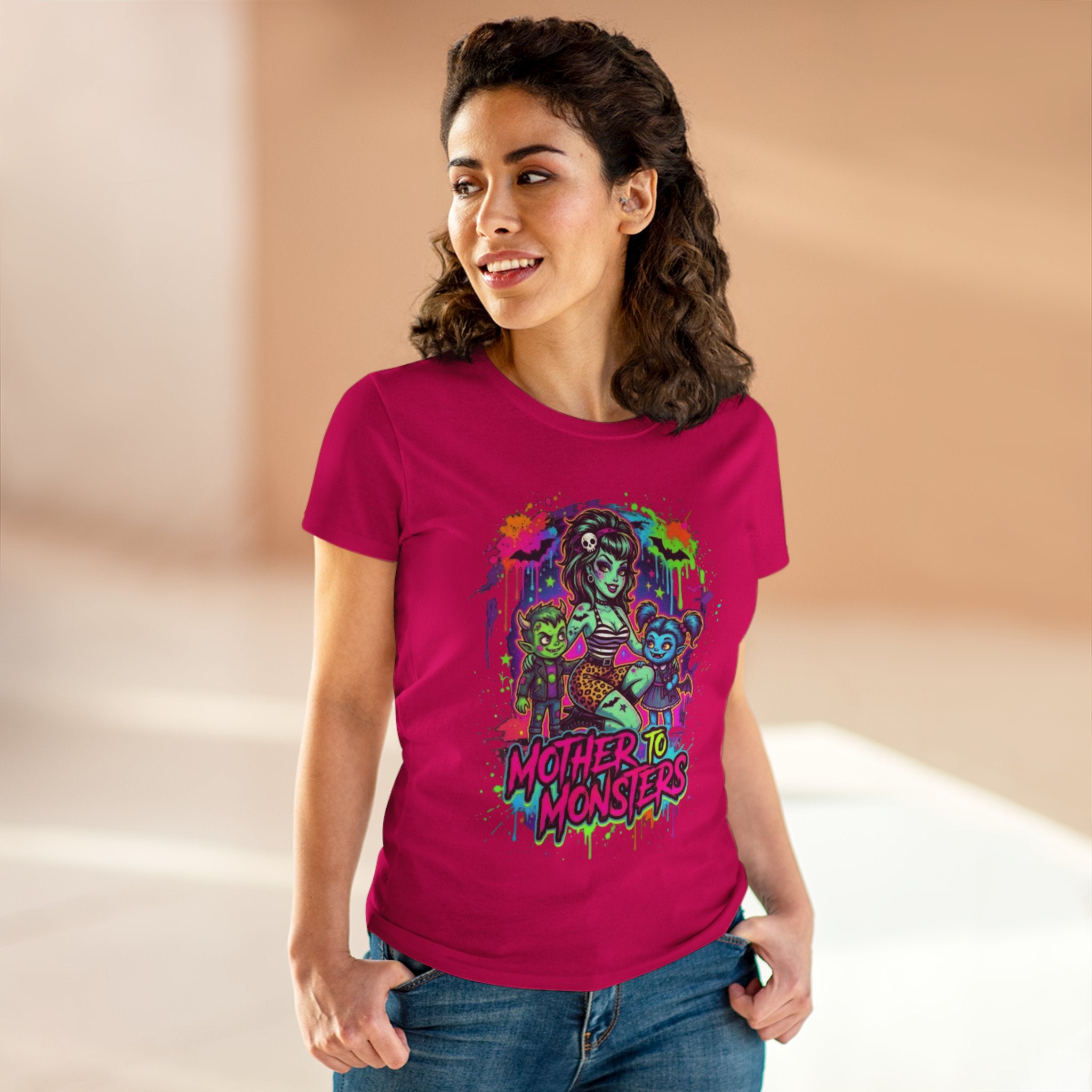 Mother to Monsters Tee — Neon Retro Mom & Kids Halloween Shirt