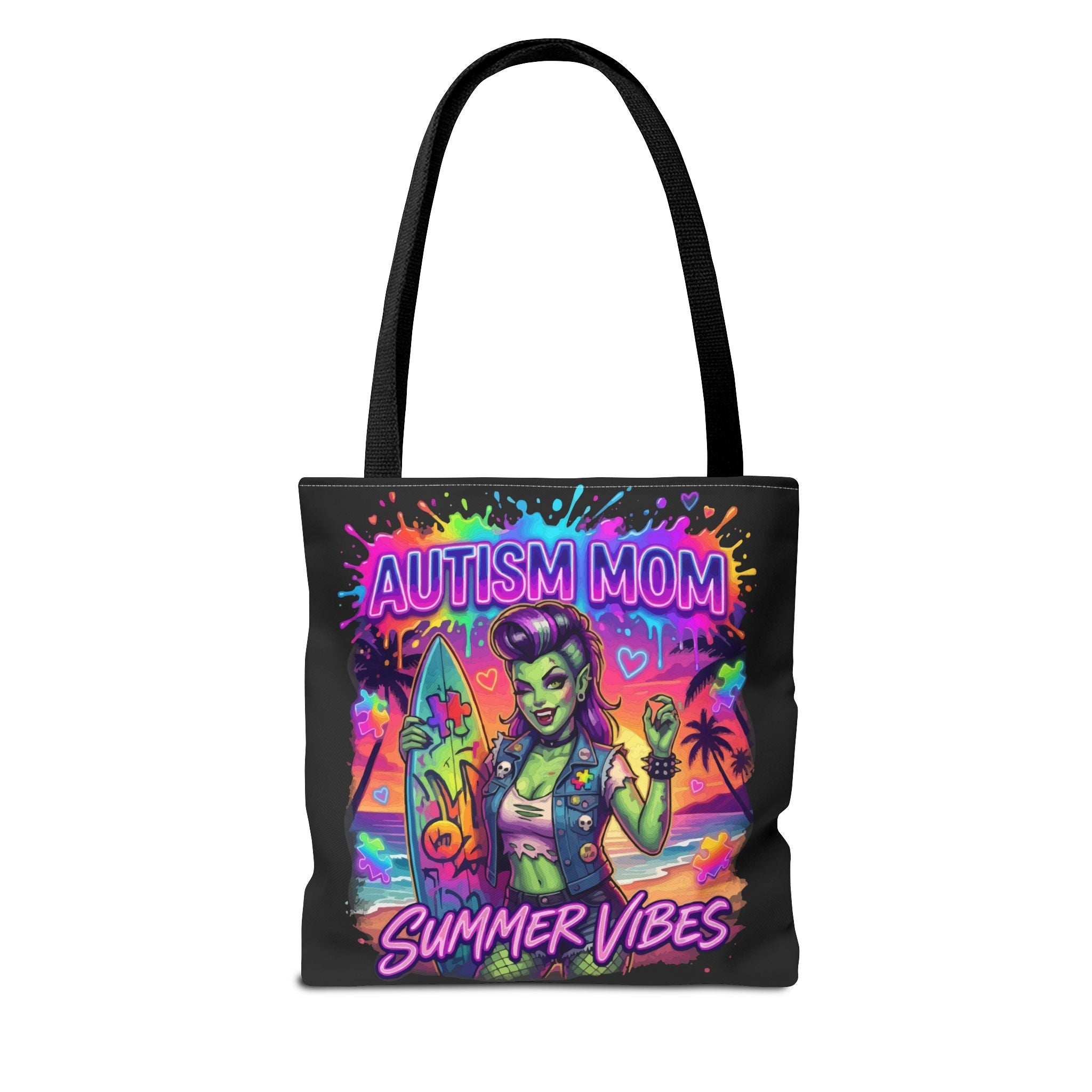 Autism Mom Summer Vibes Tote Bag — Colorful Supportive Beach Tote