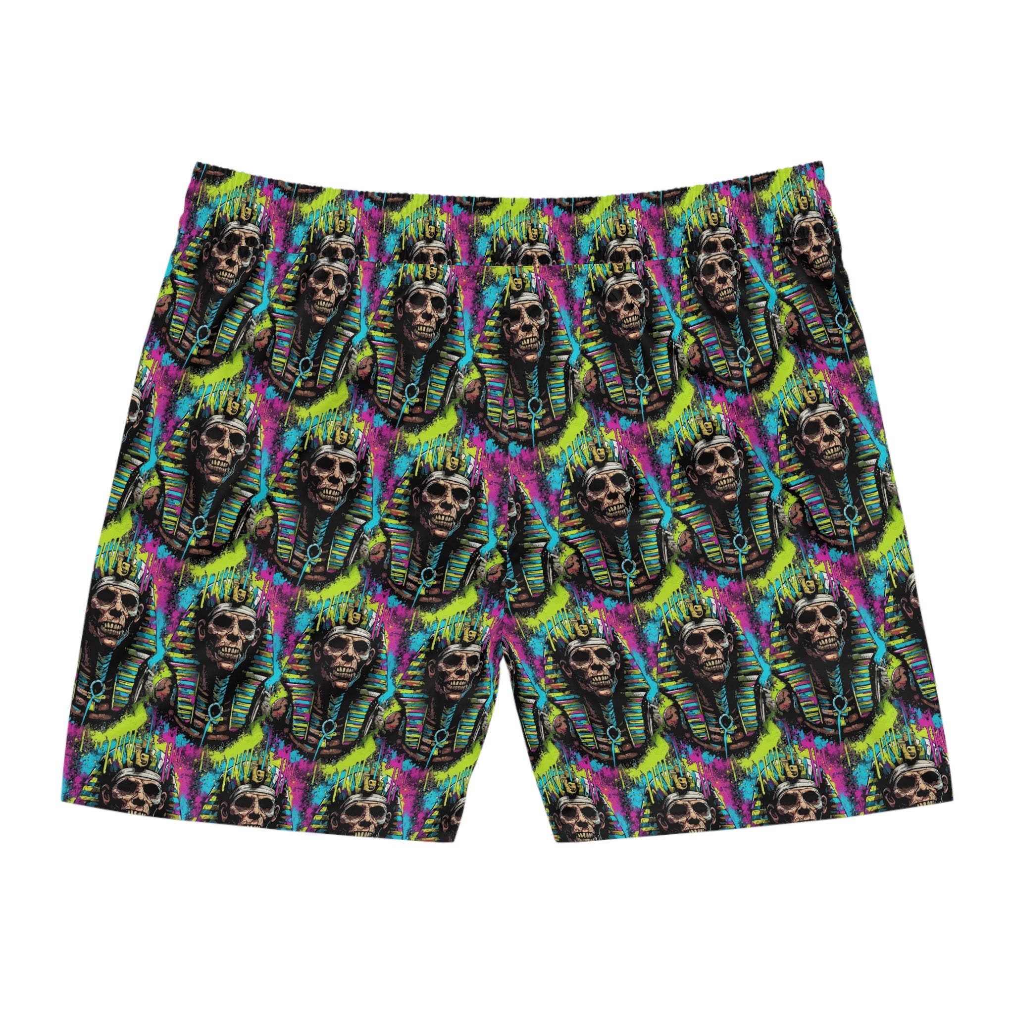 Neon Pharaoh Skull Swim Shorts - Men’s Mid-Length Beach Trunks