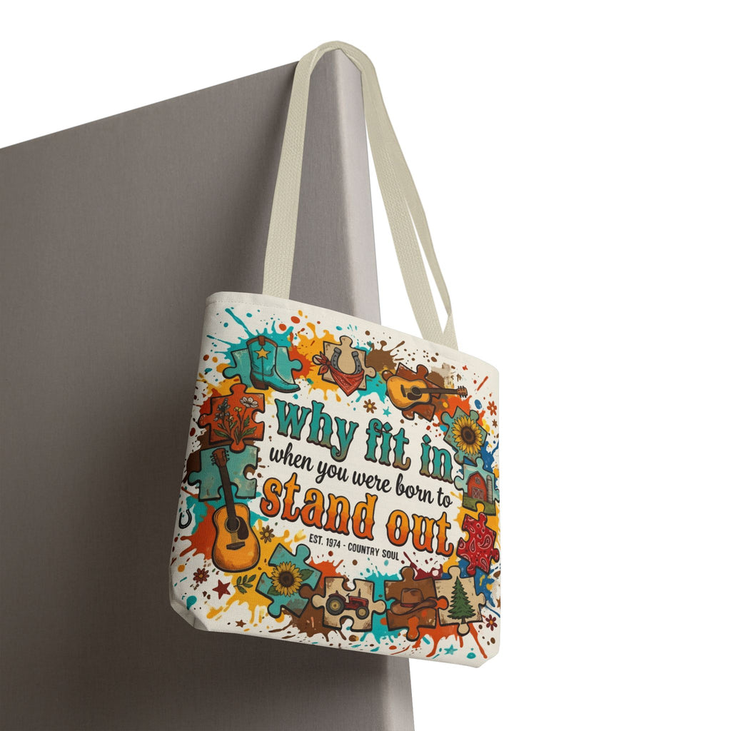Stand Out Tote Bag — "Why Fit In When You Were Born to Stand Out" Colorful Boho Guitar Design