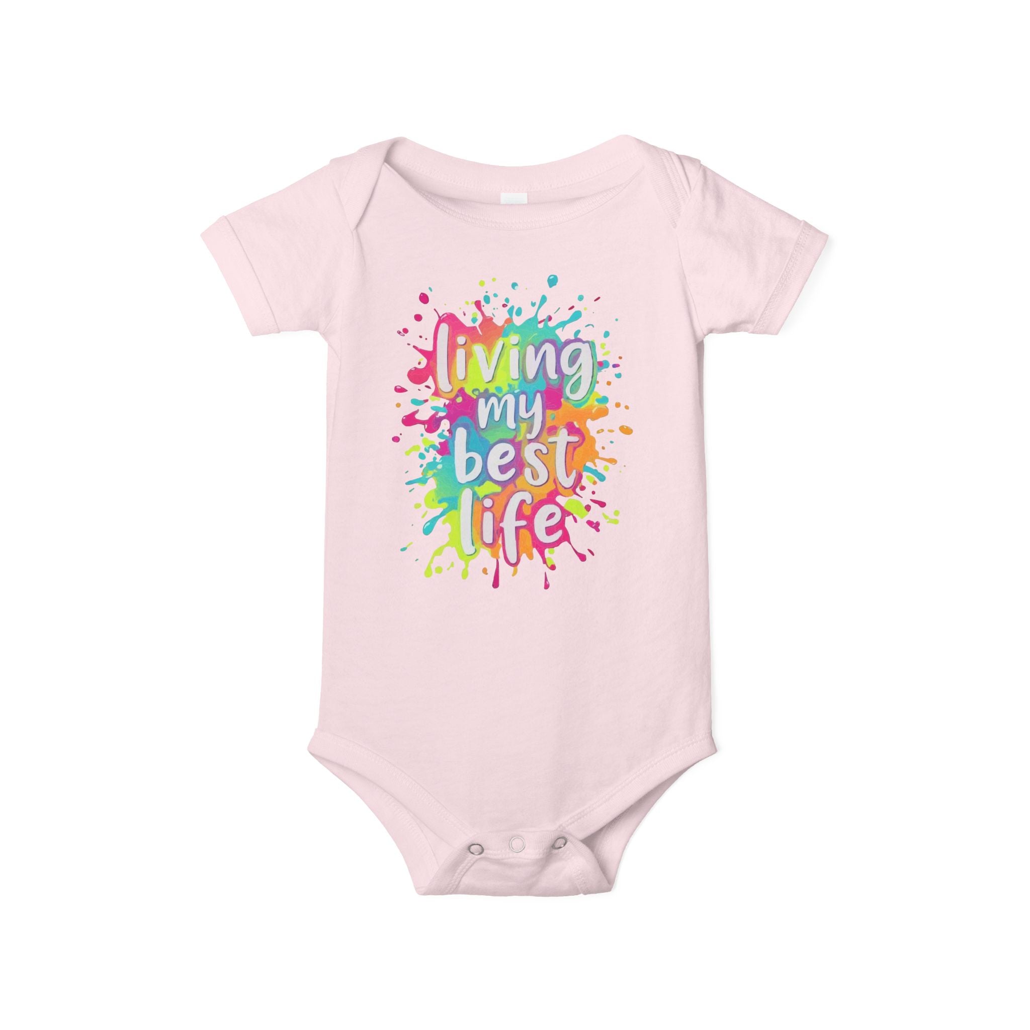 Infant One-Piece – "Living My Best Life" Colorful Splash Baby Bodysuit