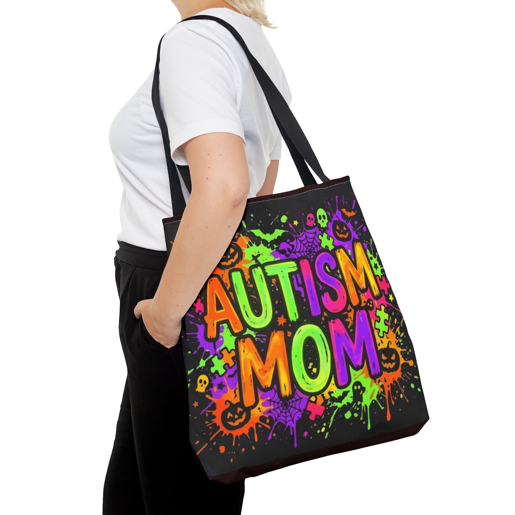 Autism Mom Tote Bag — Colorful Neon Halloween Awareness Shopper