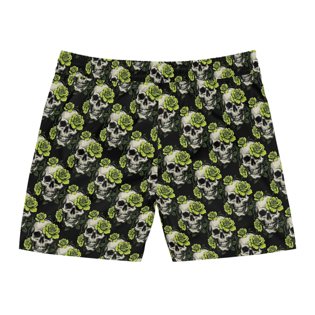 Skull & Lime Rose Swim Shorts — Men's Mid-Length Beach Trunks