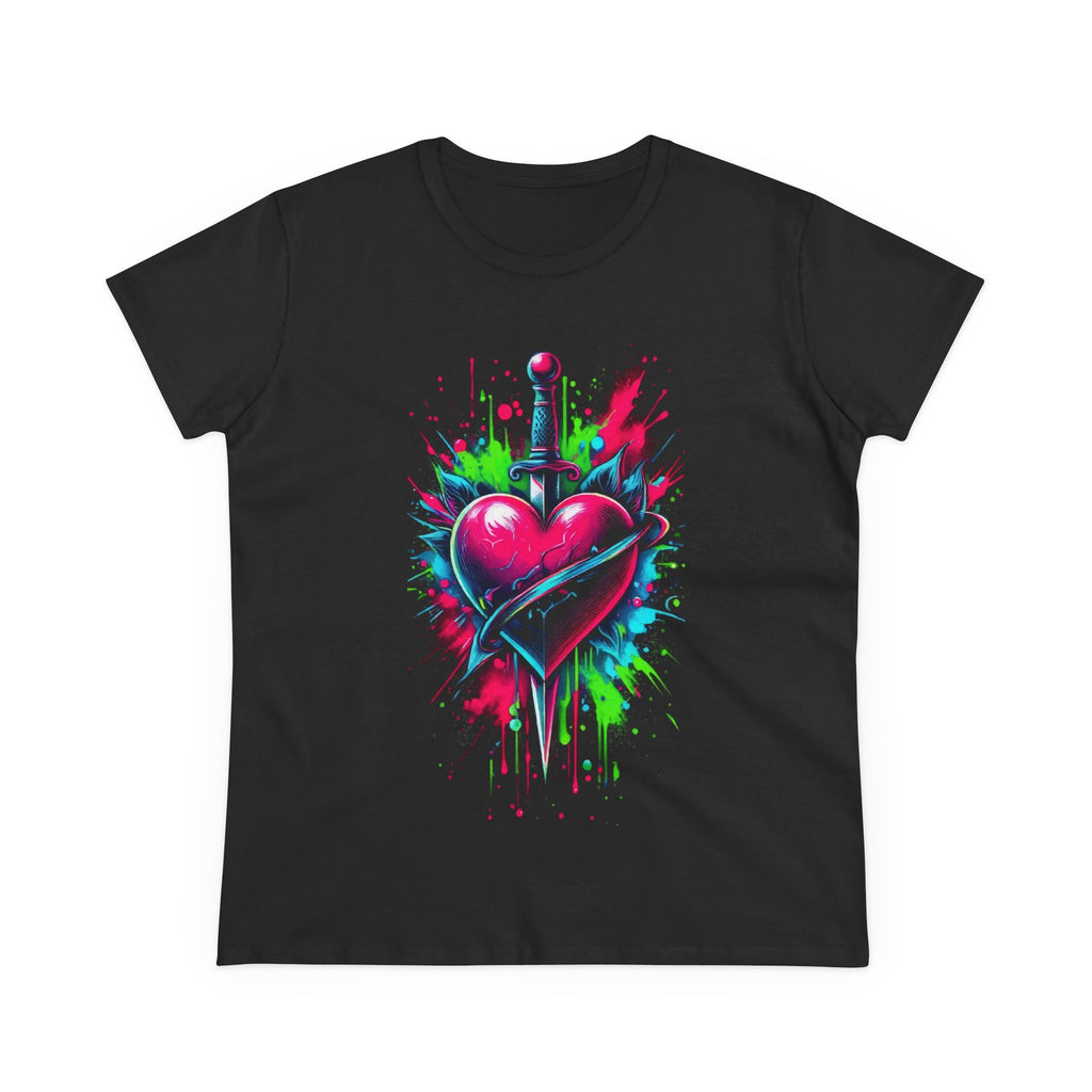 Neon Heart Dagger Tee — Vibrant Splatter Graphic Women's T‑Shirt