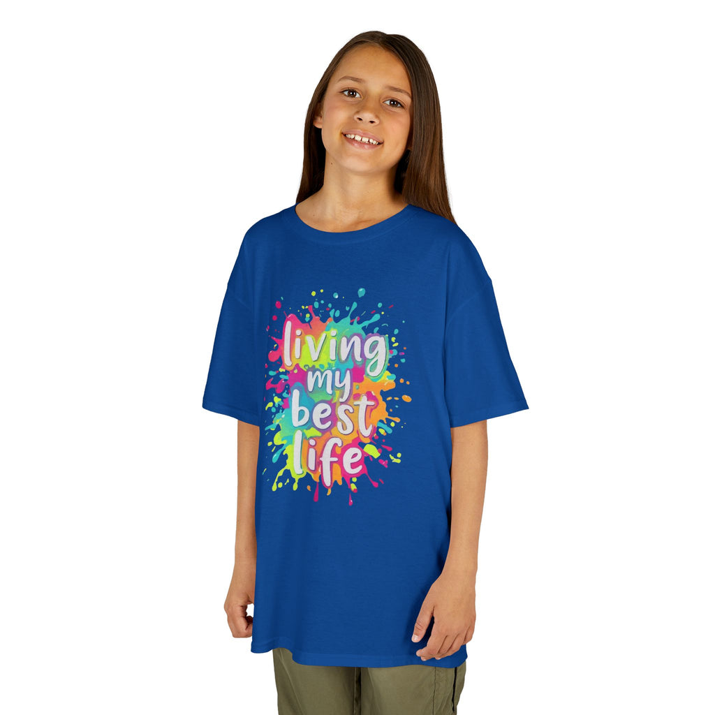 Kids T‑Shirt — "Living My Best Life" Colorful Paint Splash Tee