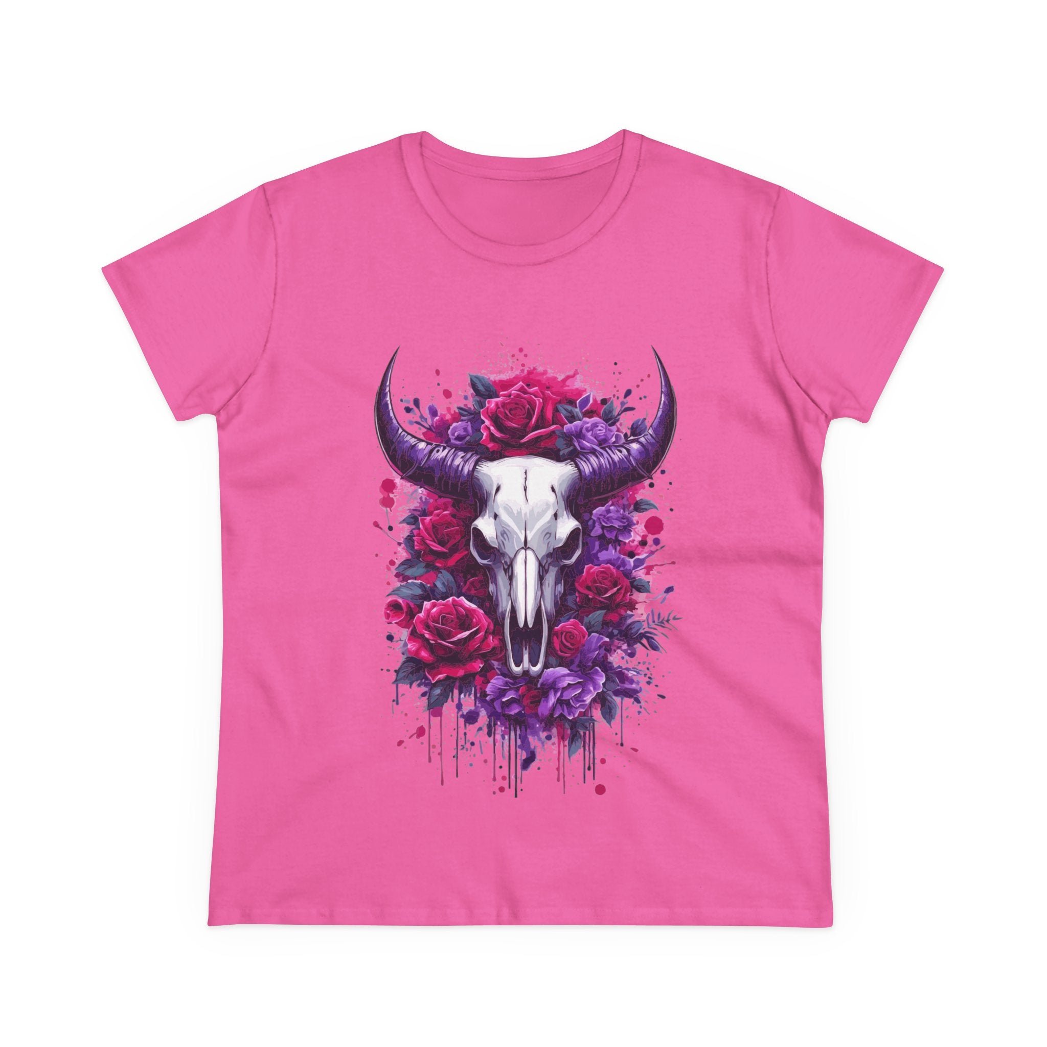 Bull Skull & Roses Graphic Tee — Floral Western Women's T-Shirt