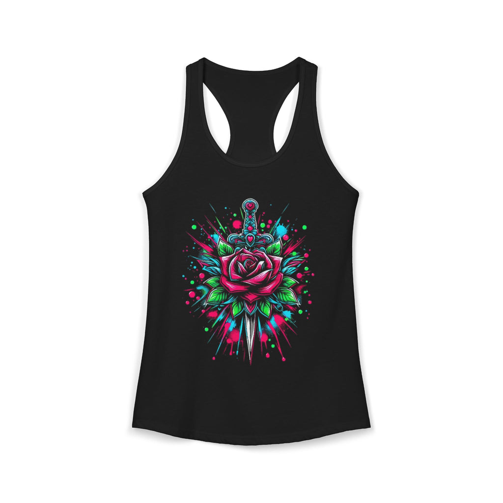 Women's Floral Rose Sword Watercolor Splatter Racerback Tank