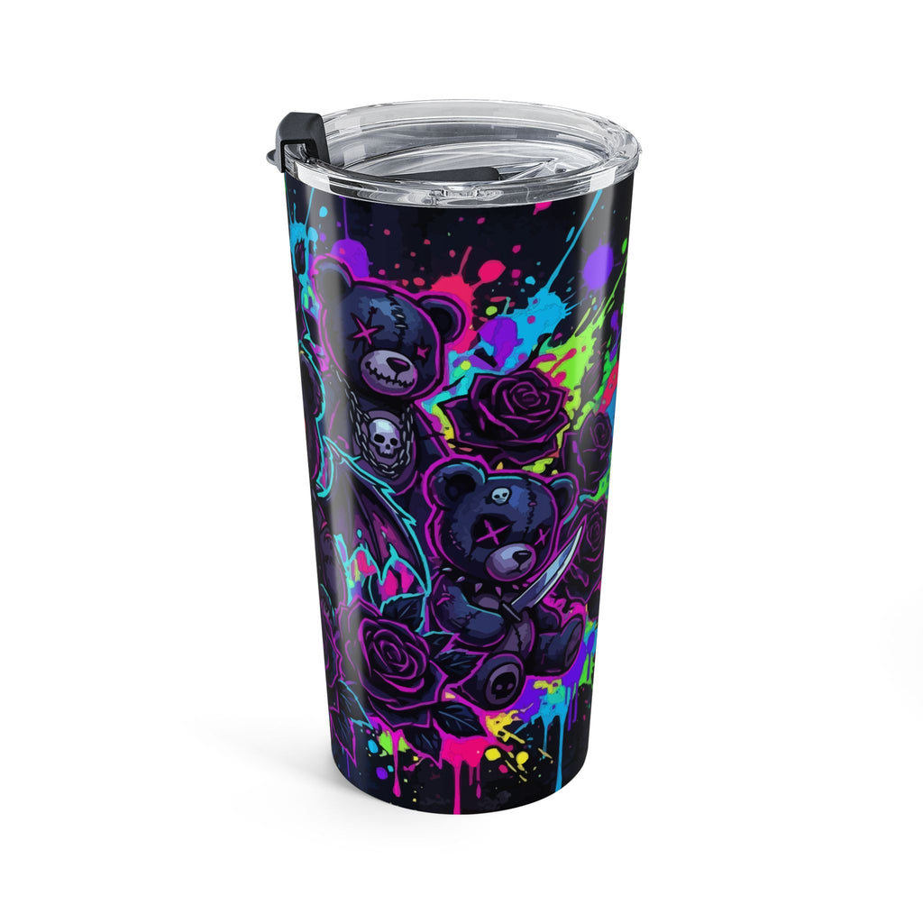 Neon Gothic Teddy 20oz Stainless Tumbler — Dark Rose Skull Bear Travel Cup