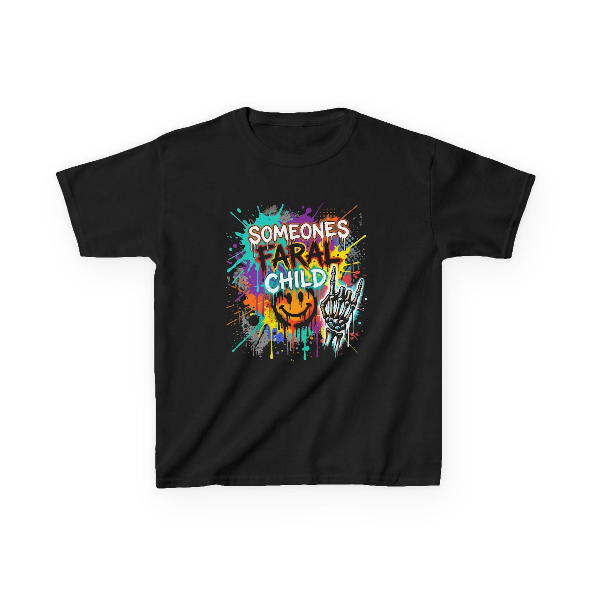Kids T-Shirt — "Someone's A Frail Child" Colorful Halloween Skull Graphic