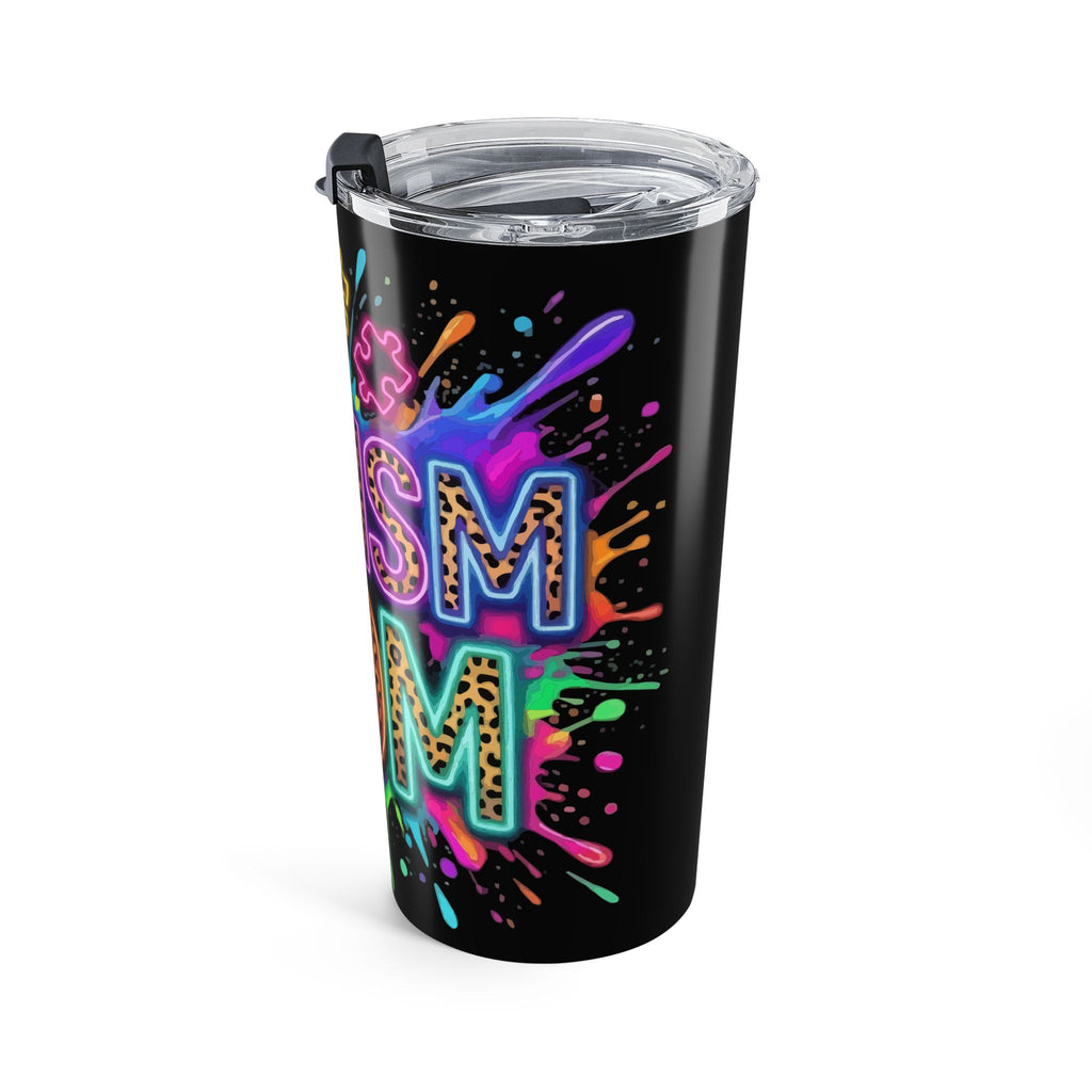 Autism Mom 20oz Travel Tumbler — Neon Puzzle Piece Support Cup