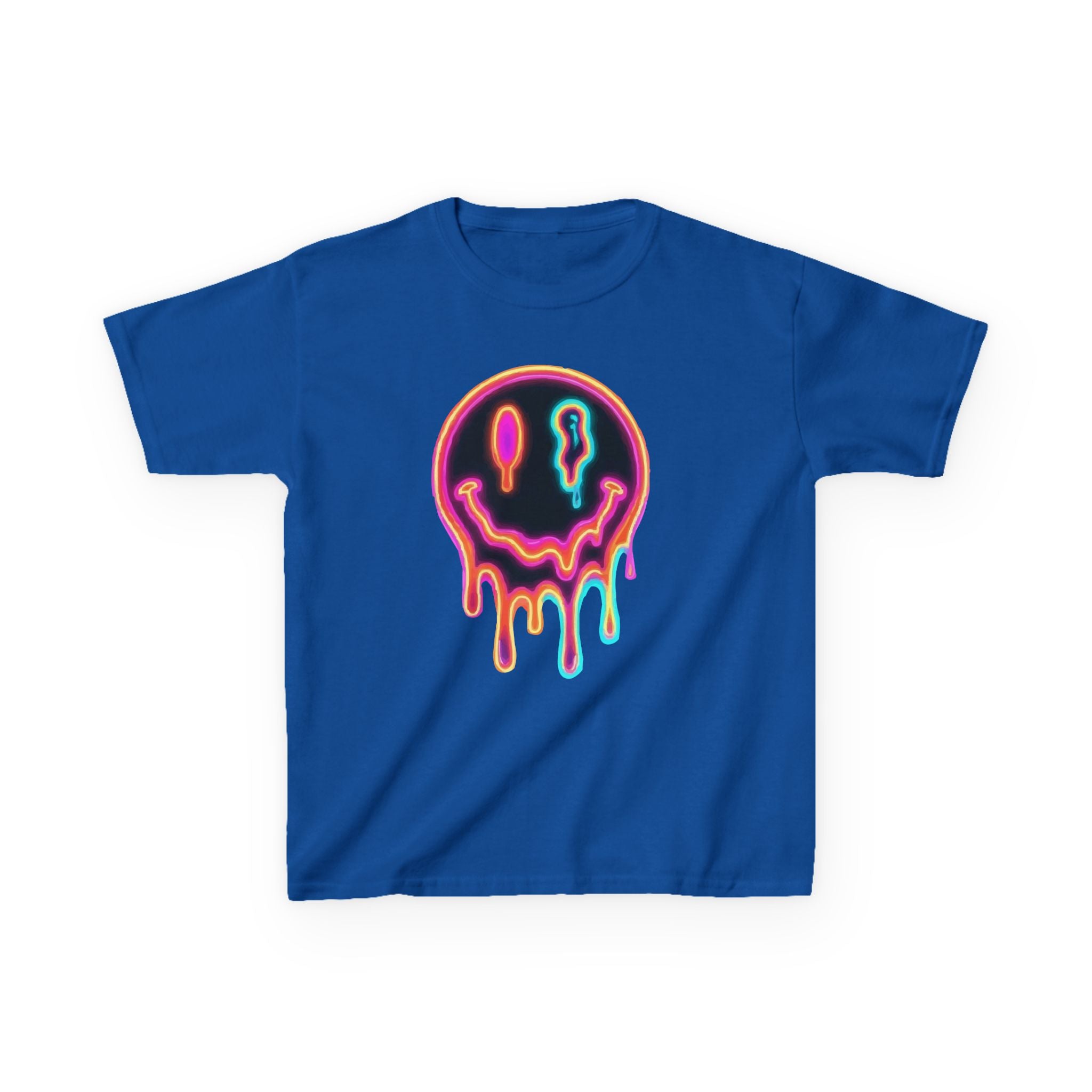 Kids Neon Drip Smiley T-Shirt — Colorful Melting Emoji Tee for Boys & Girls