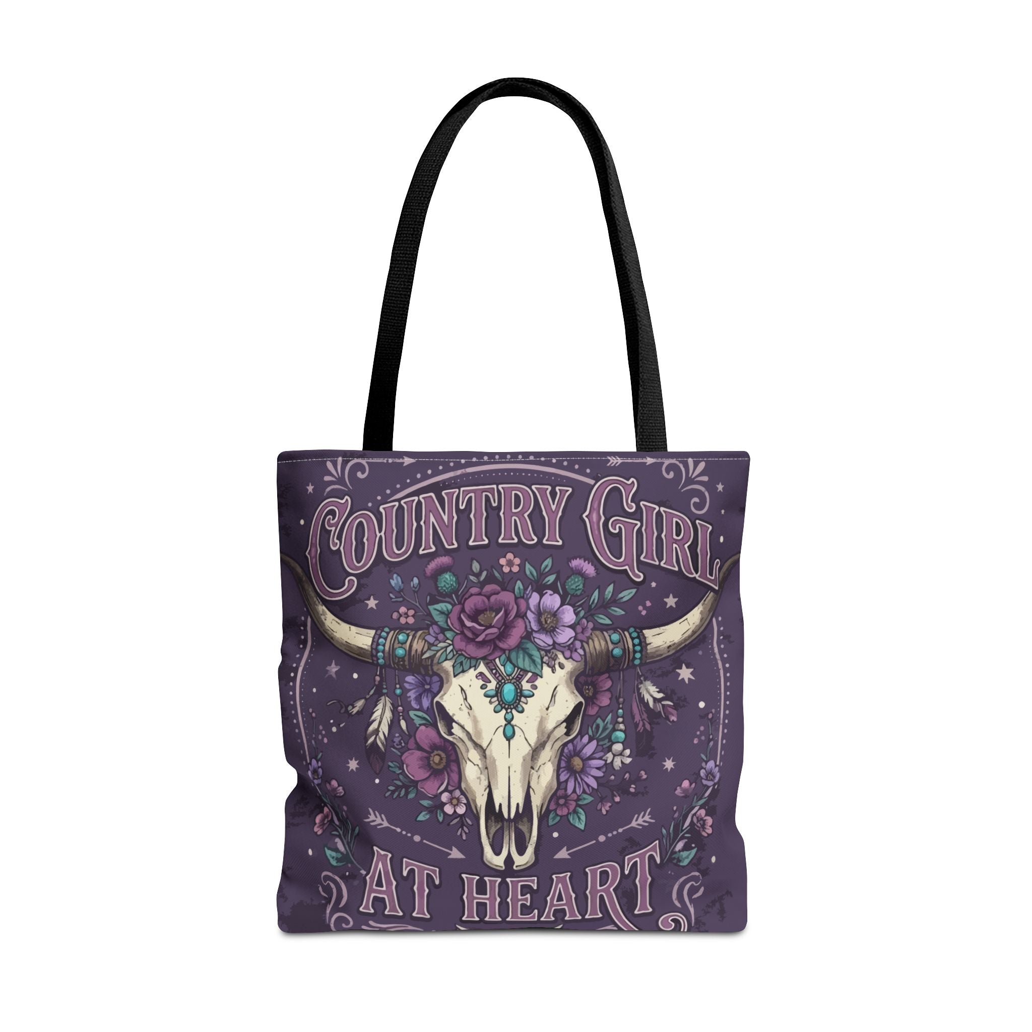 Country Girl at Heart Tote Bag — Floral Bull Skull All-Over Print