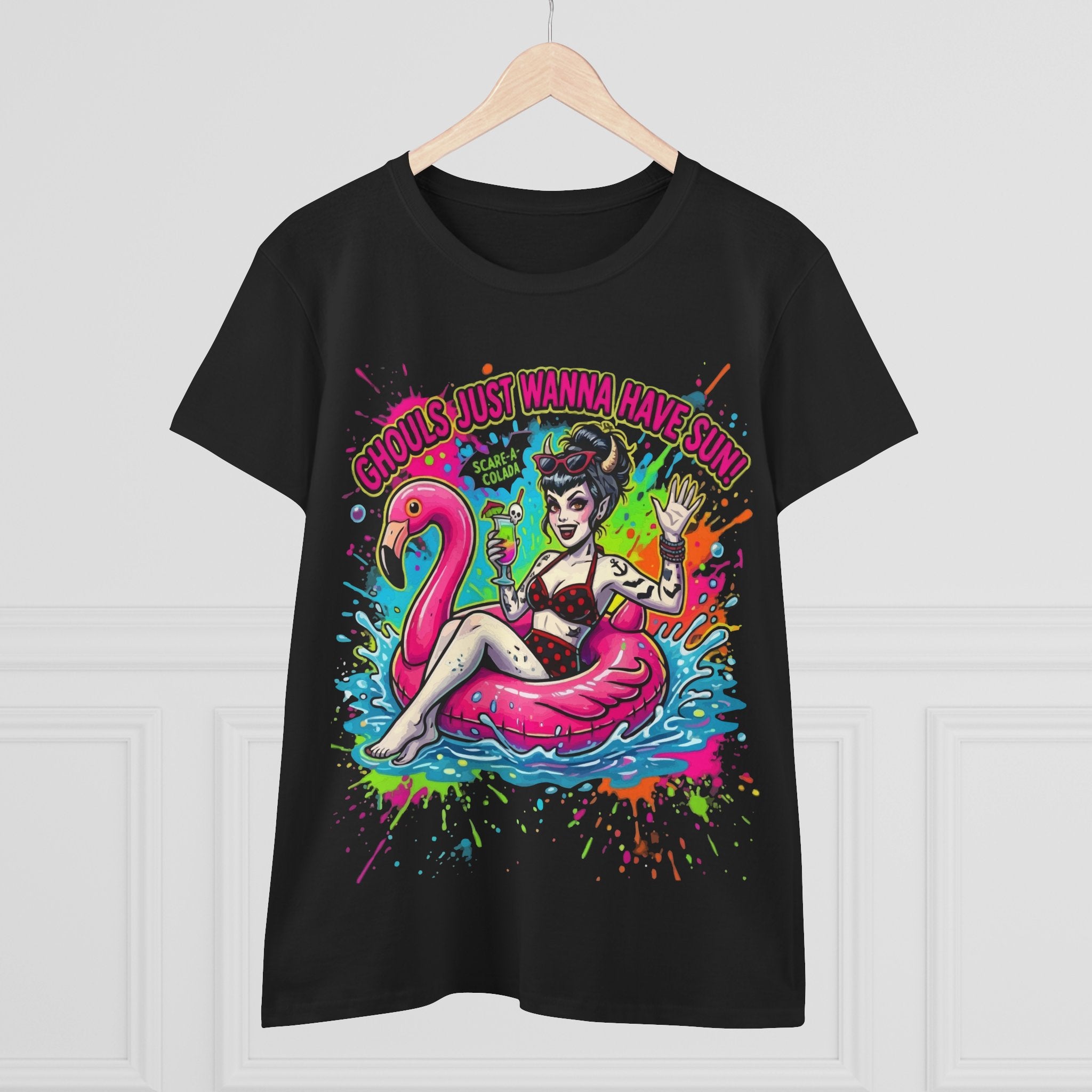 Ghoul's Just Wanna Have Sun Tee — Retro Pinup Goth Flamingo Summer Shirt