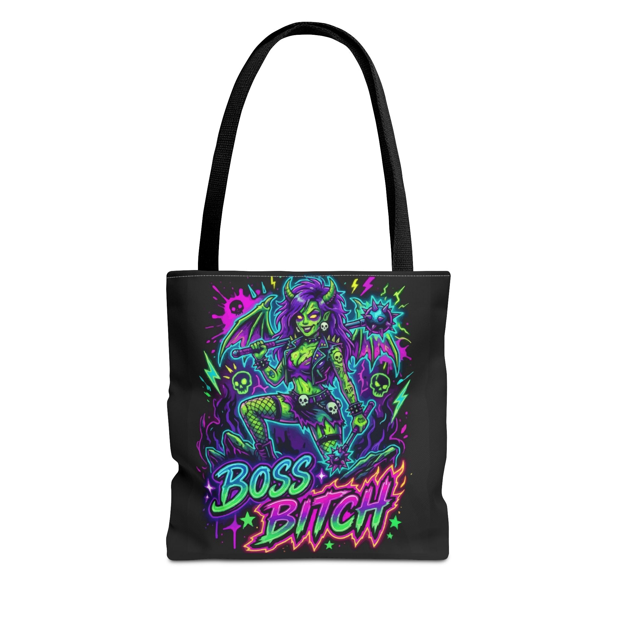 Tote — Neon Gothic 'Boss Bitch' Demoness Graphic Tote Bag