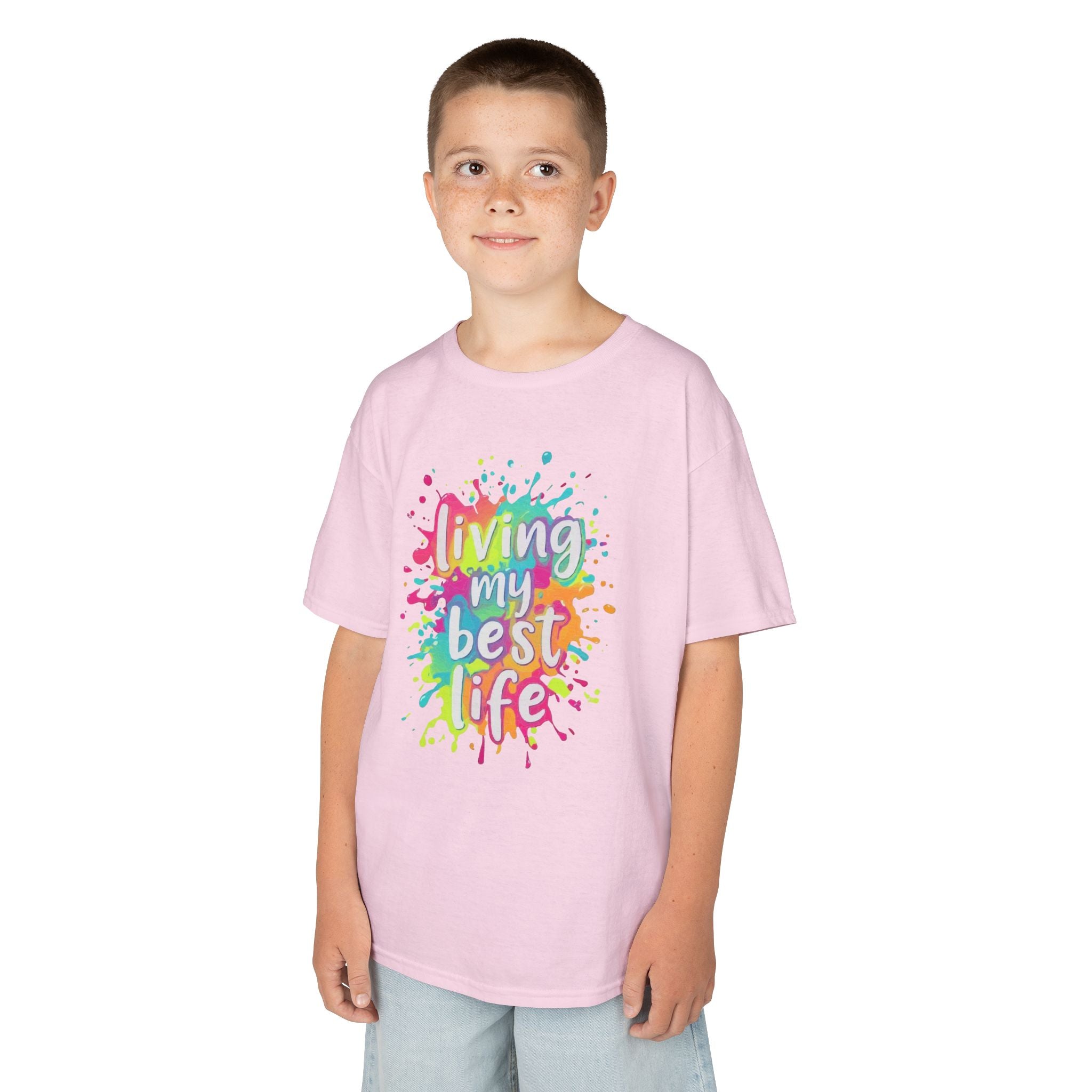 Kids T‑Shirt — "Living My Best Life" Colorful Paint Splash Tee