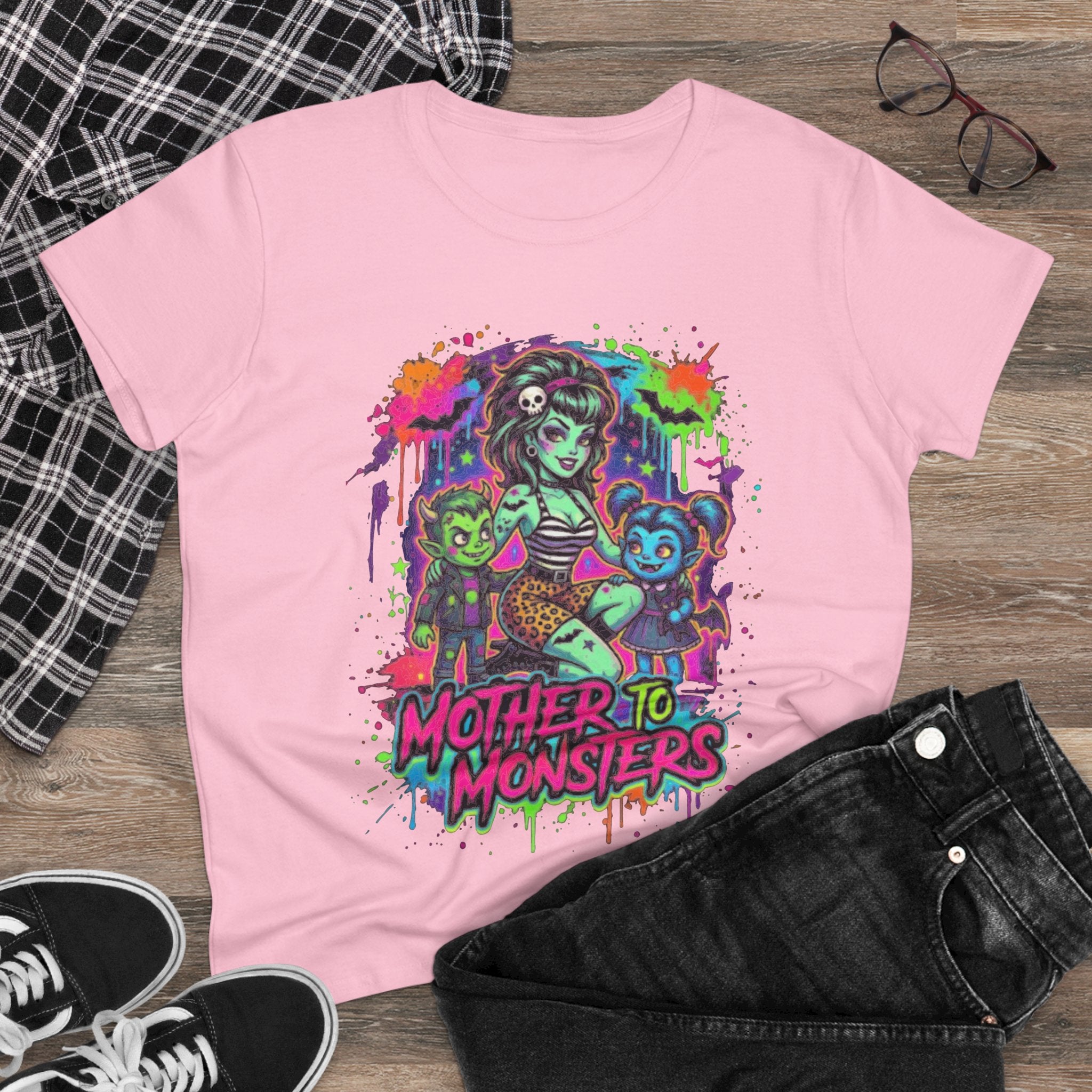 Mother to Monsters Tee — Neon Retro Mom & Kids Halloween Shirt