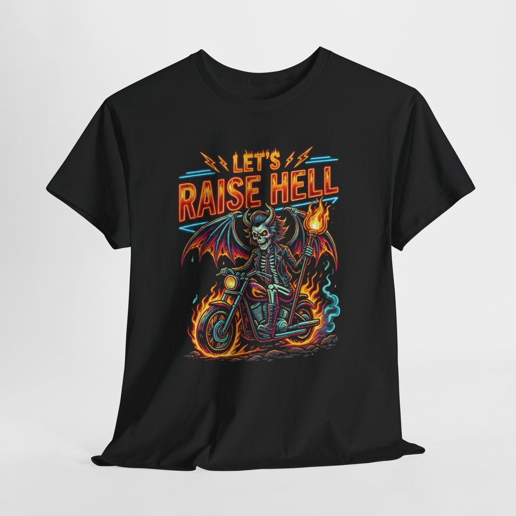 Let's Raise Hell Motorcycle Tee — Vintage Demon Rider Graphic T-Shirt