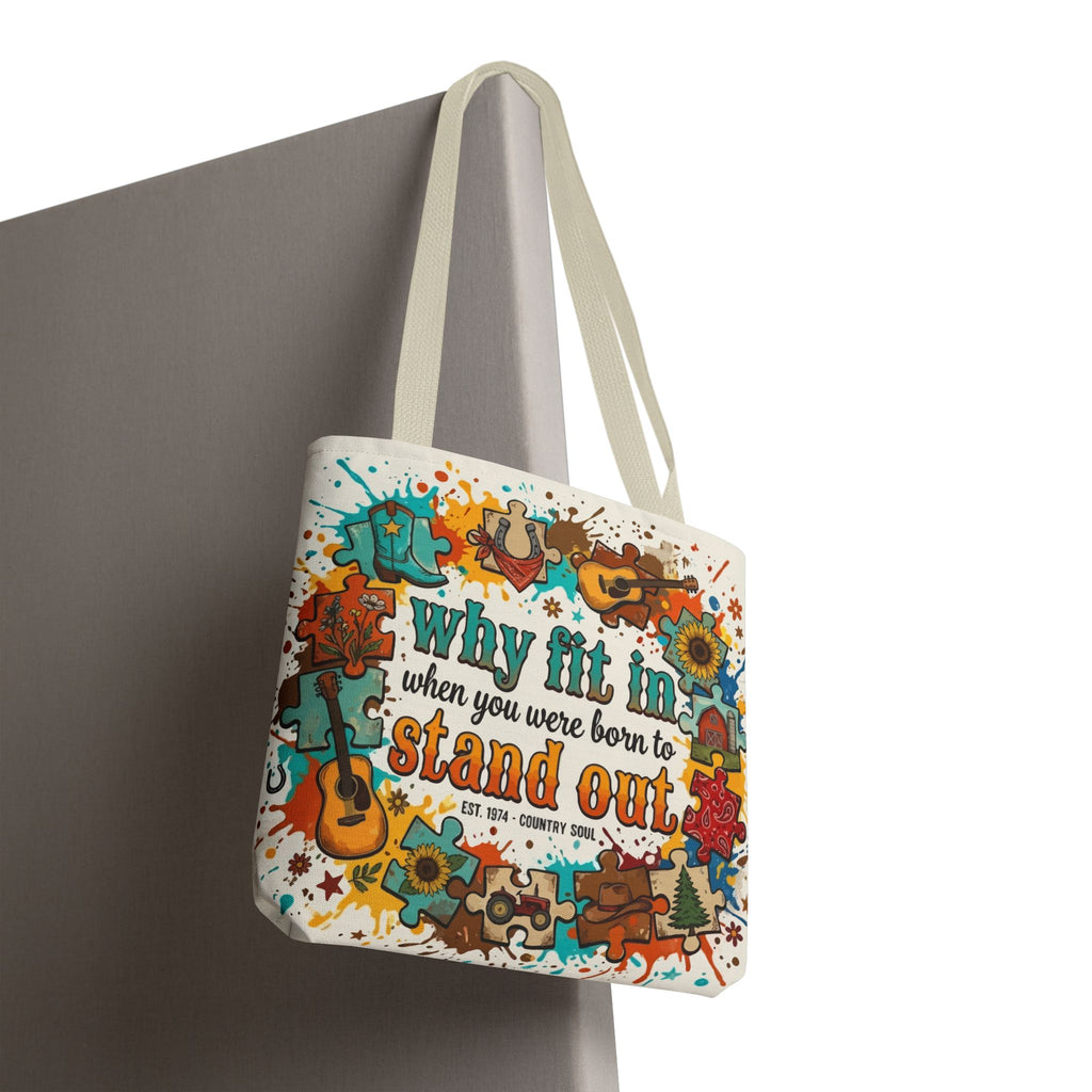 Stand Out Tote Bag — "Why Fit In When You Were Born to Stand Out" Colorful Boho Guitar Design