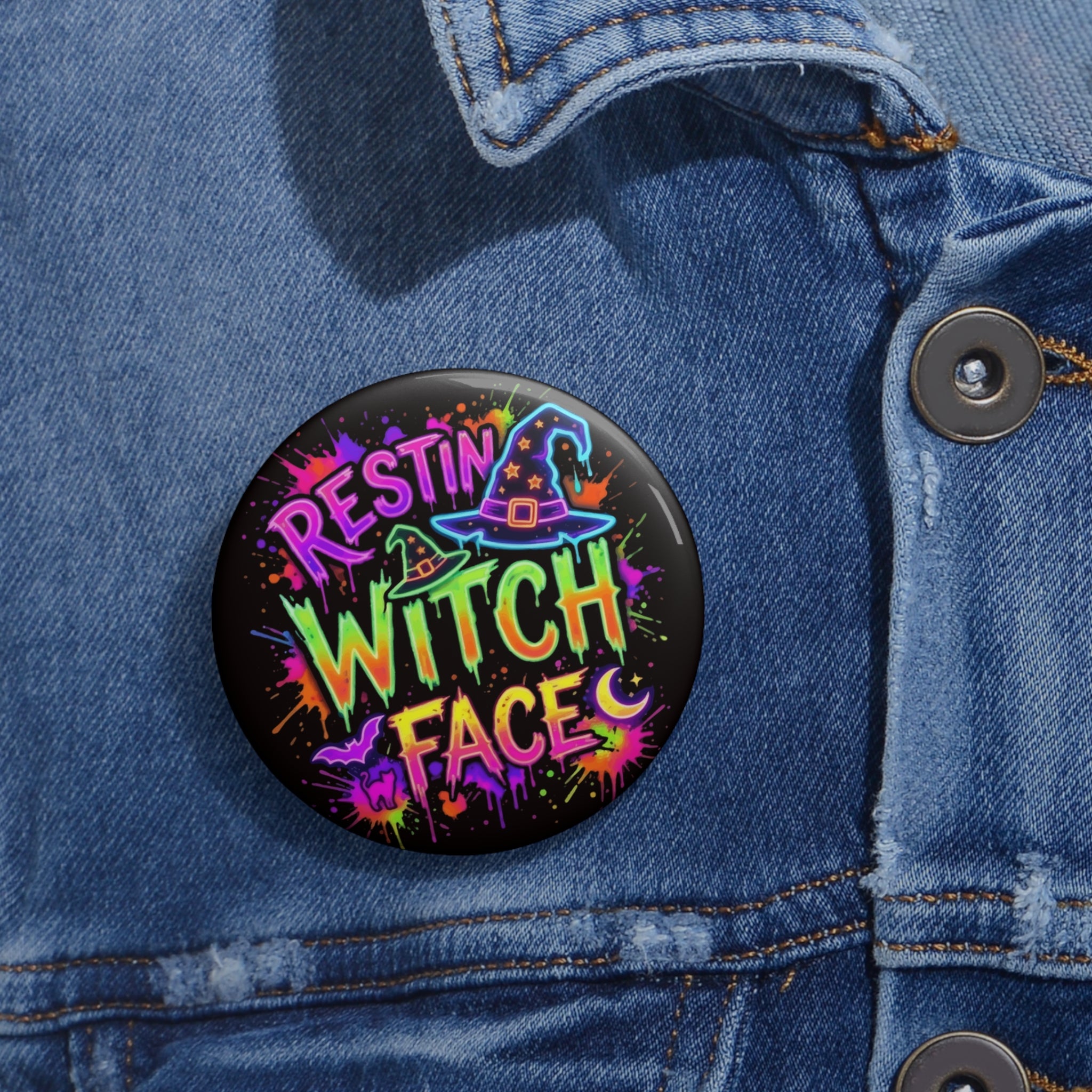 Pin Button — "Resting Witch Face" Colorful Halloween Enamel Pin Badge